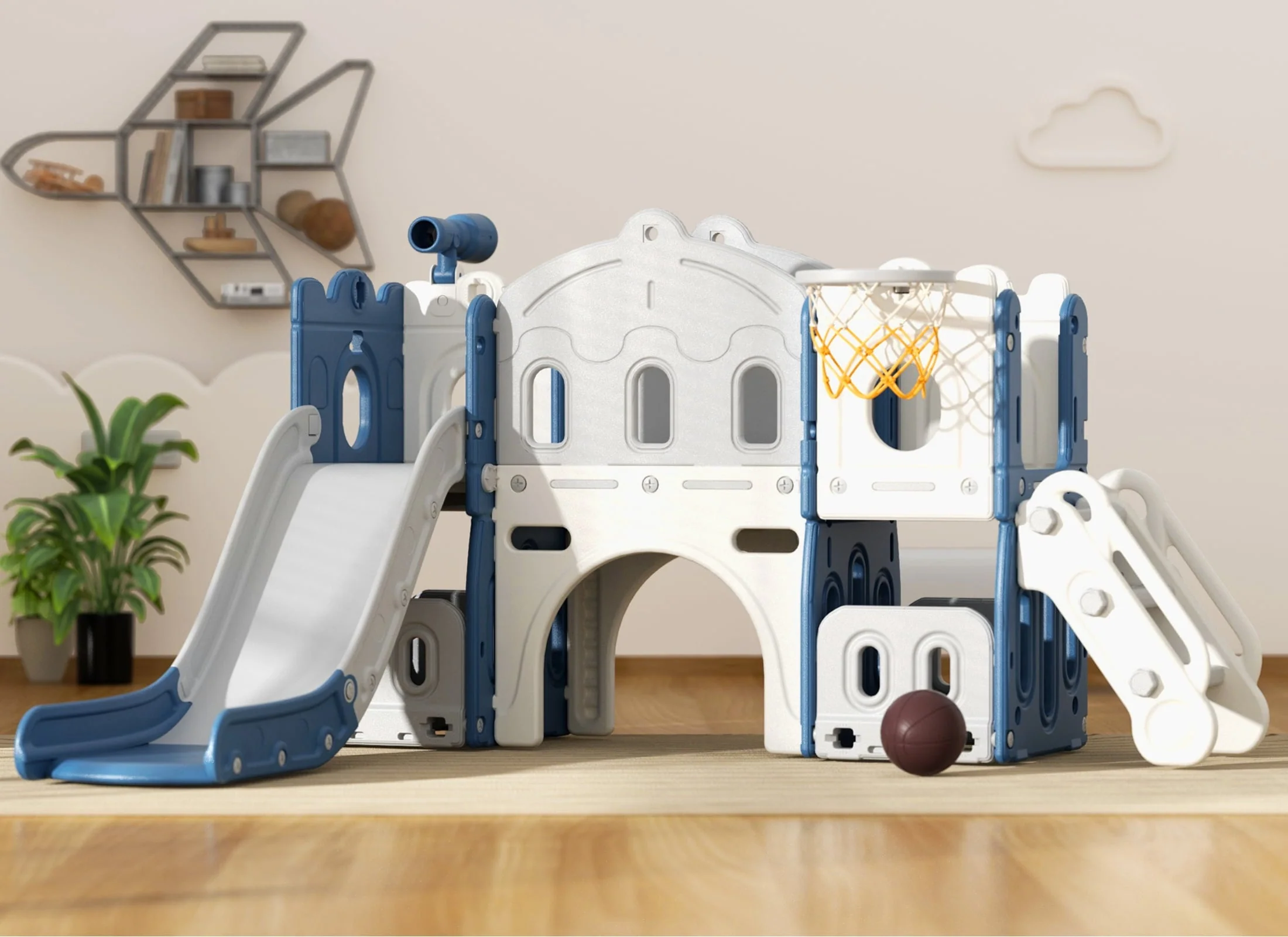 KORIMEFA 8 in 1 Kids Slide Set with Climber, Toddler Climber Slide Play Set with Basketball Hoop, Tunnel, Toddler Playground Outdoor Indoor layground Slide Playset Age 1+ Image 4
