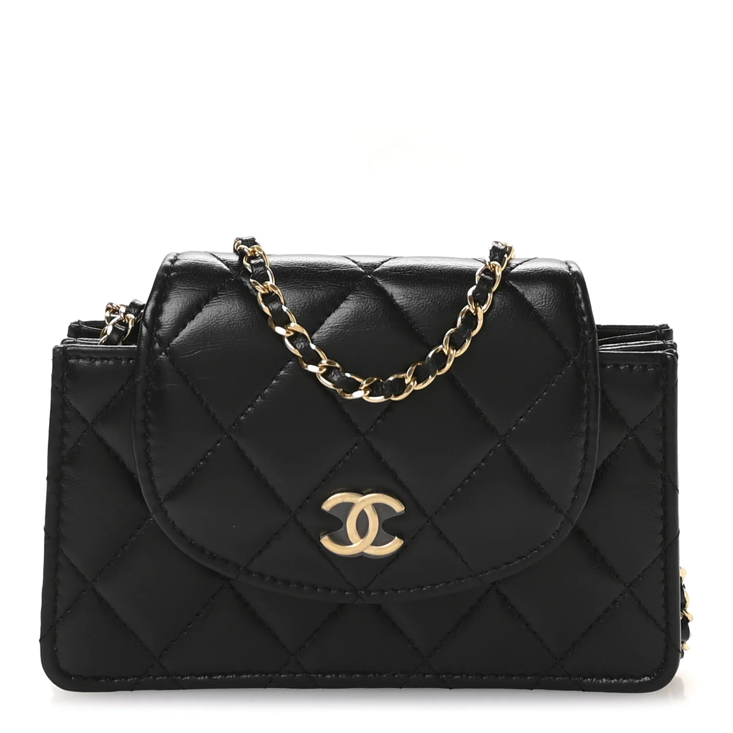 Lambskin Quilted Phone Holder Flap Black