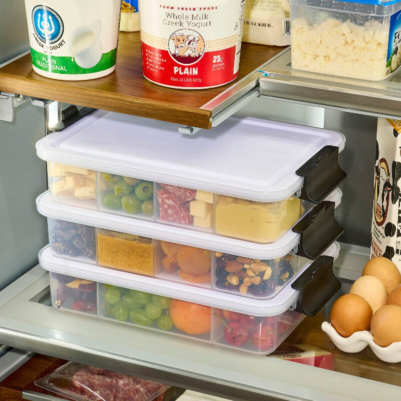 Snacklebox med 7 rom og plastbrett 20x33 cm hvit