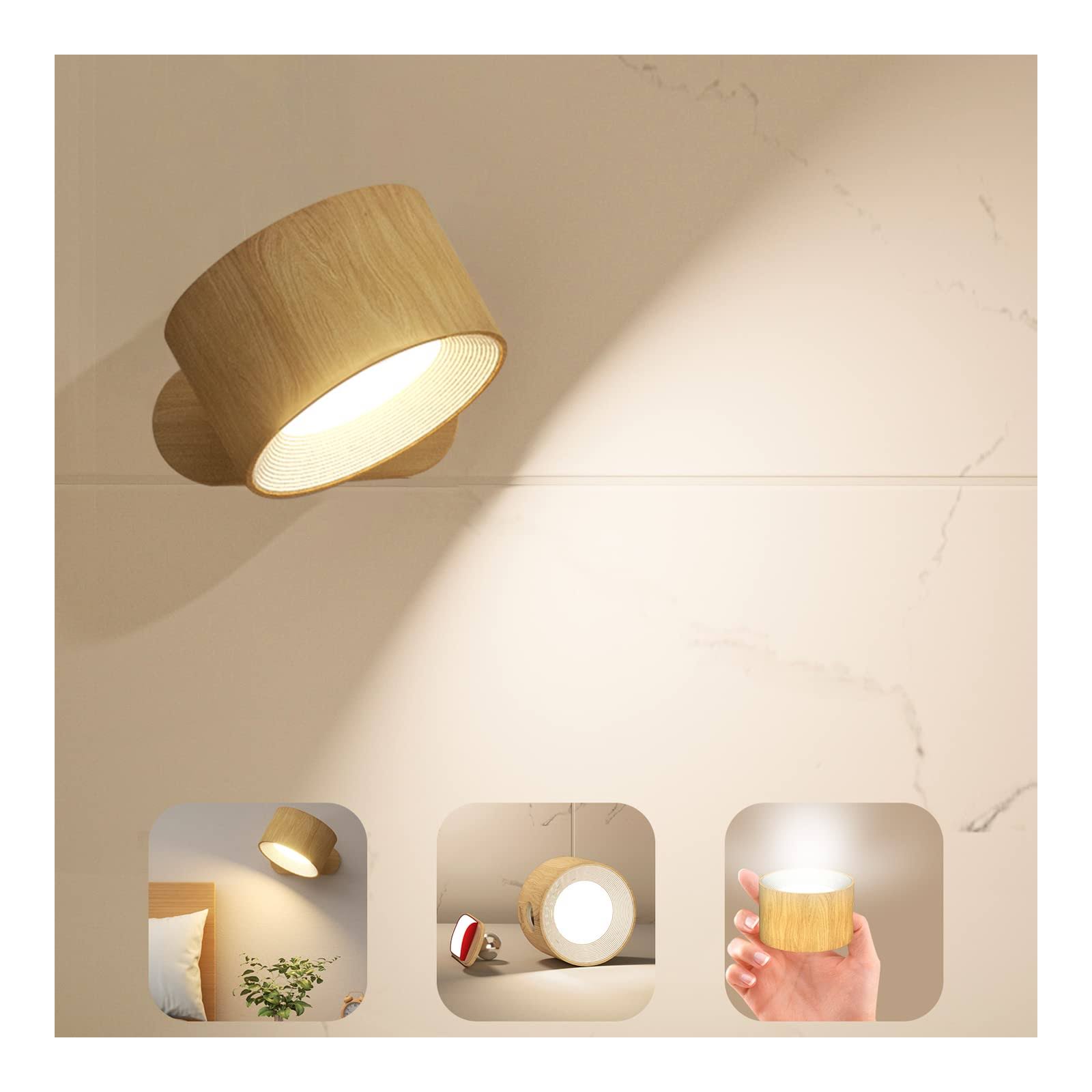 Koopala LED Sconces, Wall Mounted Lamps with Rechargeable Battery Operated USB Port 3 Color Temperatures & 3 Brightness Levels 3 Wood1
