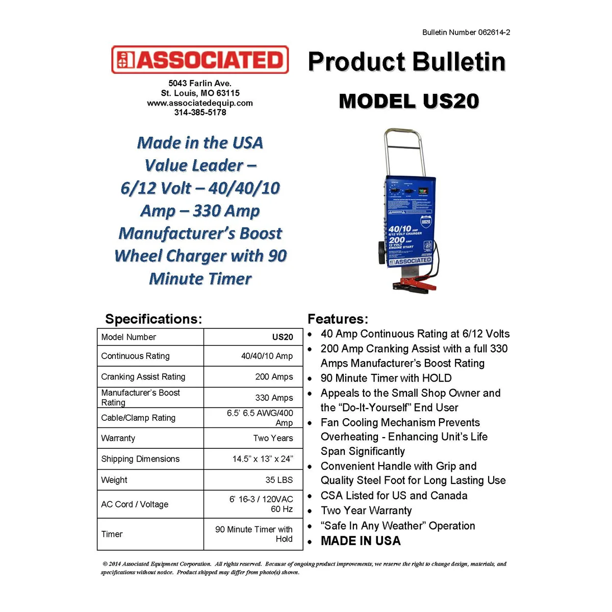 Associated Equipment US20 40 Amps 6V - 12V Automotive Battery Charger