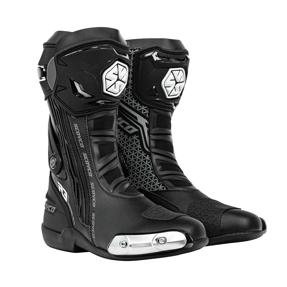 Scoyco CE Level 2 Racing Motorcycle Boots with TPU Shin Guard Ankle Support