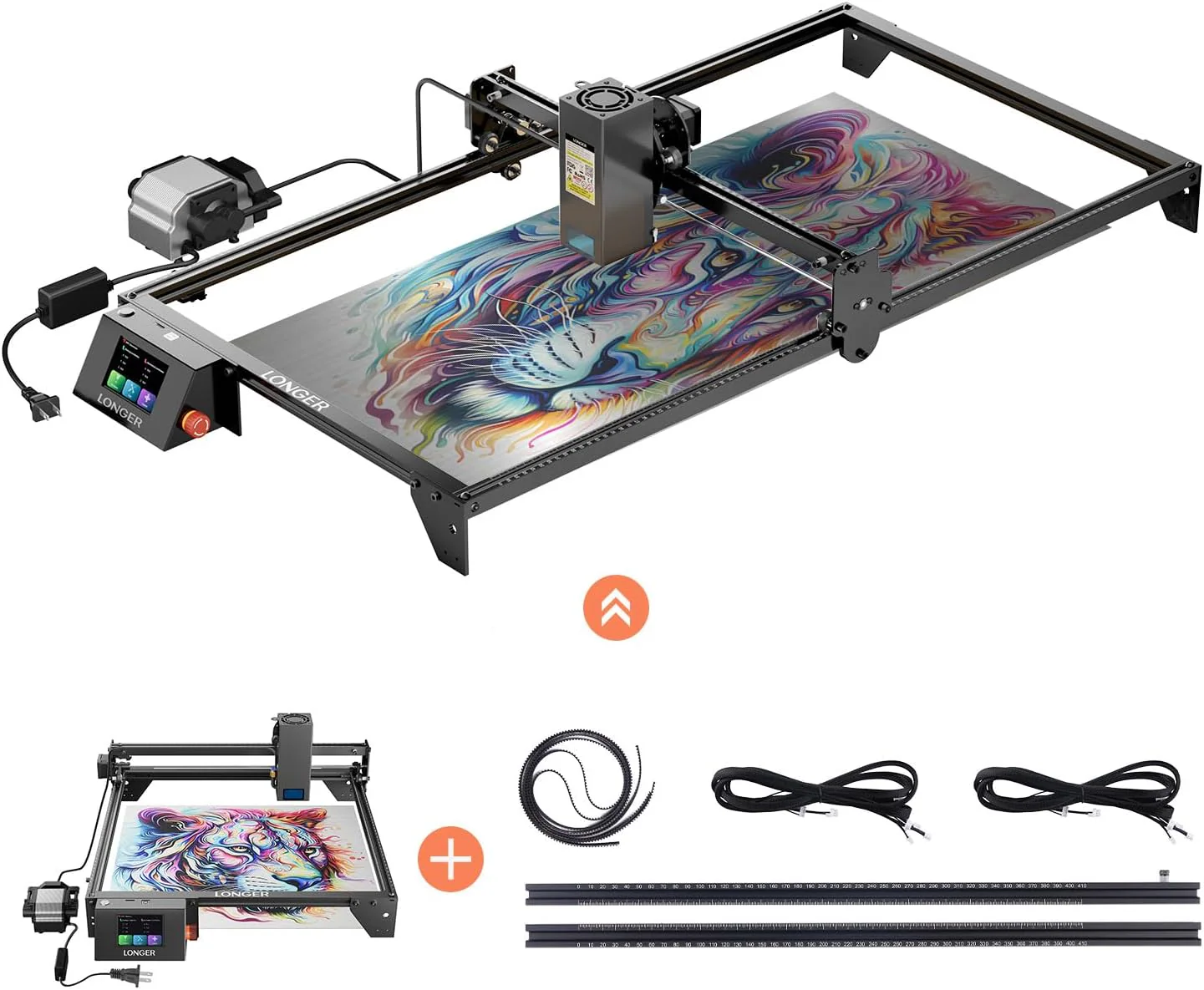 Graveur laser Longer RAY5 20W avec pompe à air et kit d'extension axe Y, zone de travail étendue à 33,46 x 15,75 pouces, écran tactile couleur 3,5 pouces, contrôle hors ligne via application, outil de gravure DIY pour métal, verre et bois