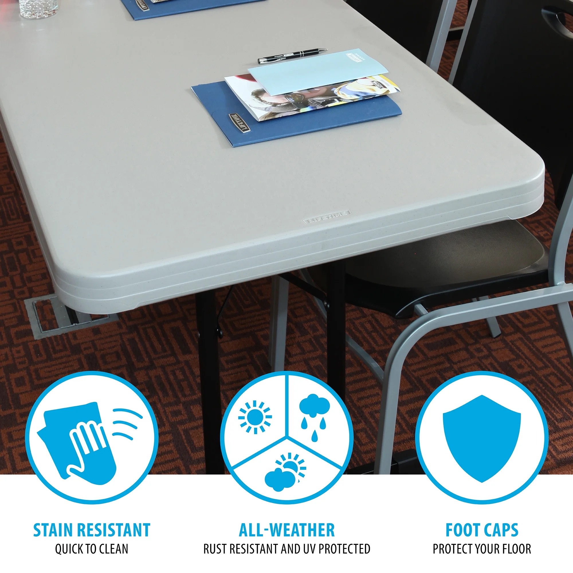 8 ft. Rectangle Folding Table, Indoor/Outdoor Professional Grade, Putty Set of 4 (480127) - Image 6