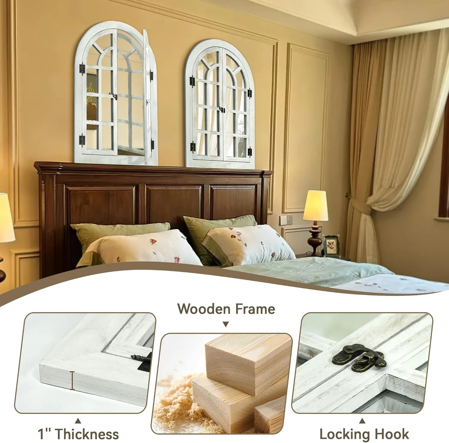 Window Mirrors for Wall Decor White Arched Wall Mirror Farmhouse Wall Decor Wood Frame Decorative Wall Mirrors Like Window for Bedroom, Living Room, Entrance, Dining Room(24"L x 36"W/White) Image 5