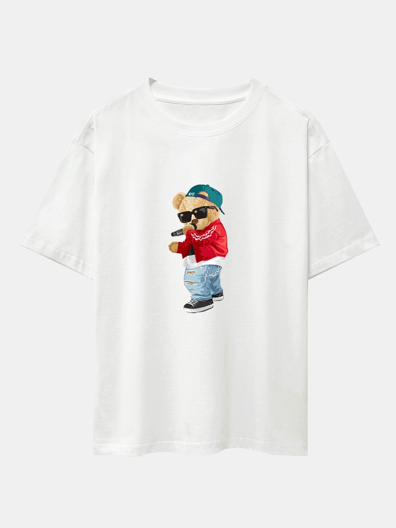 T-shirt oversize épais à imprimé ours, style chanteur hip-hop