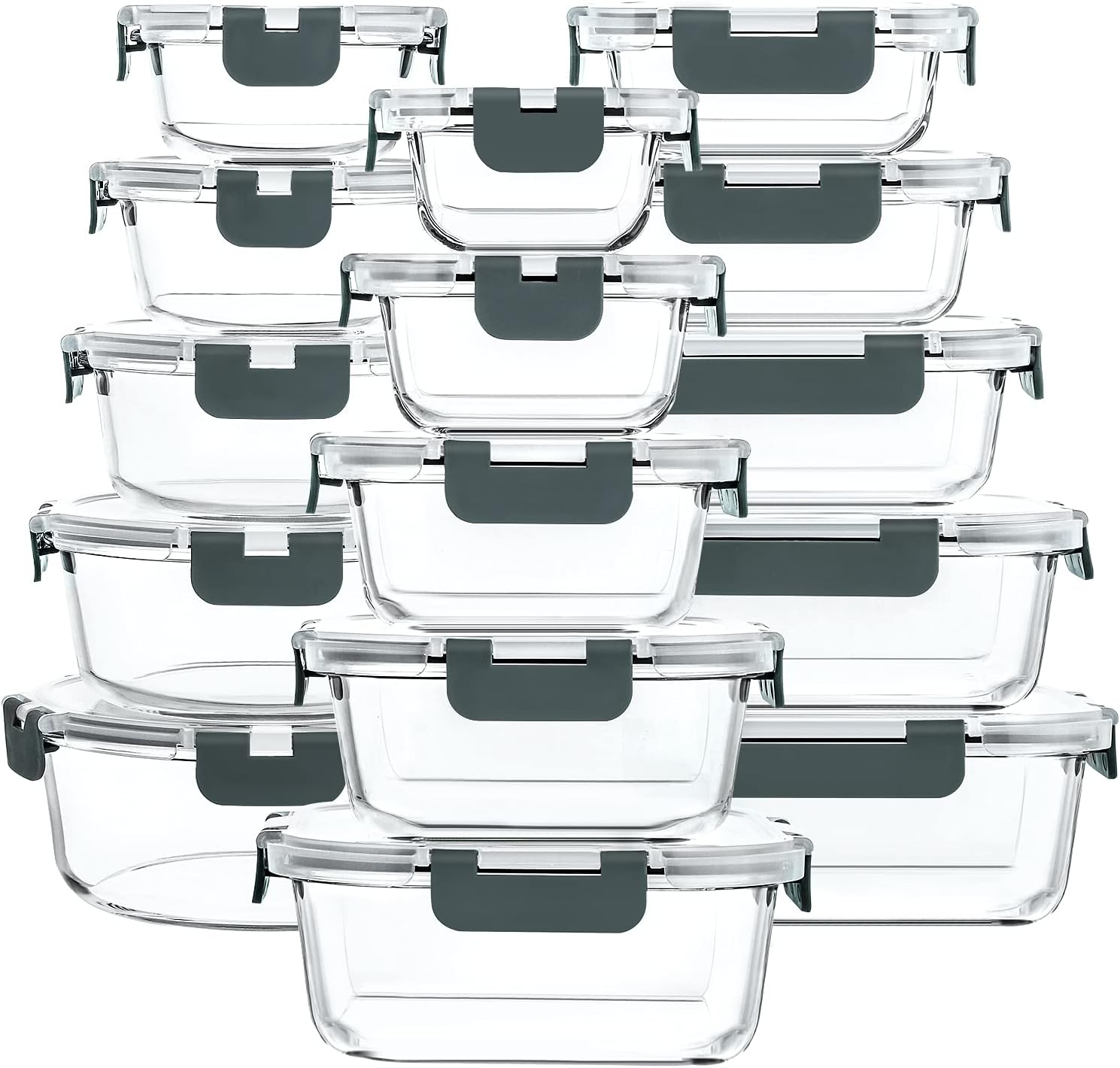 M MCIRCO 30 Piece Extra Large Glass Food Storage Containers with Lids, Gray