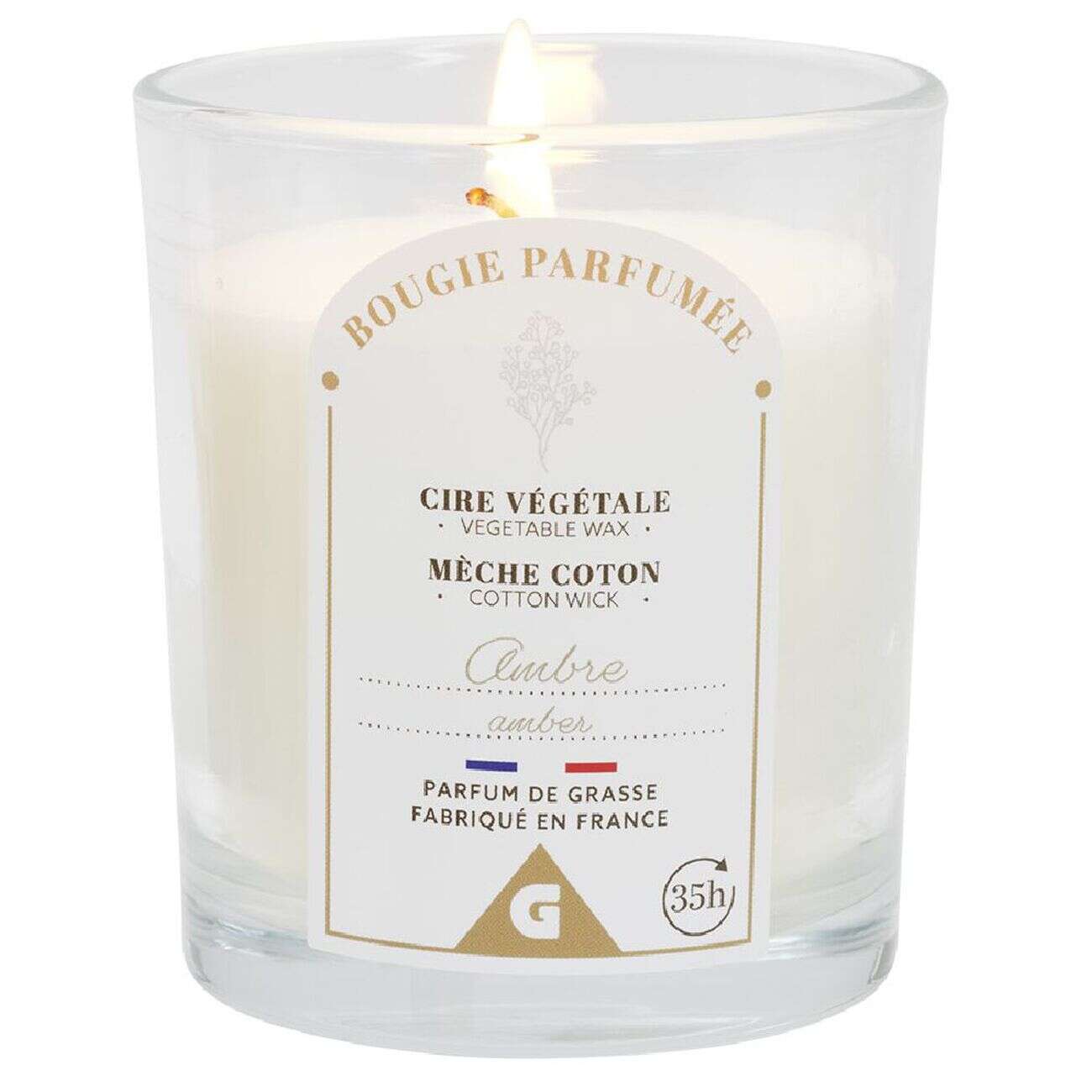 Bougie marron dans verre senteur ambre patchouli Ø7xH8cm