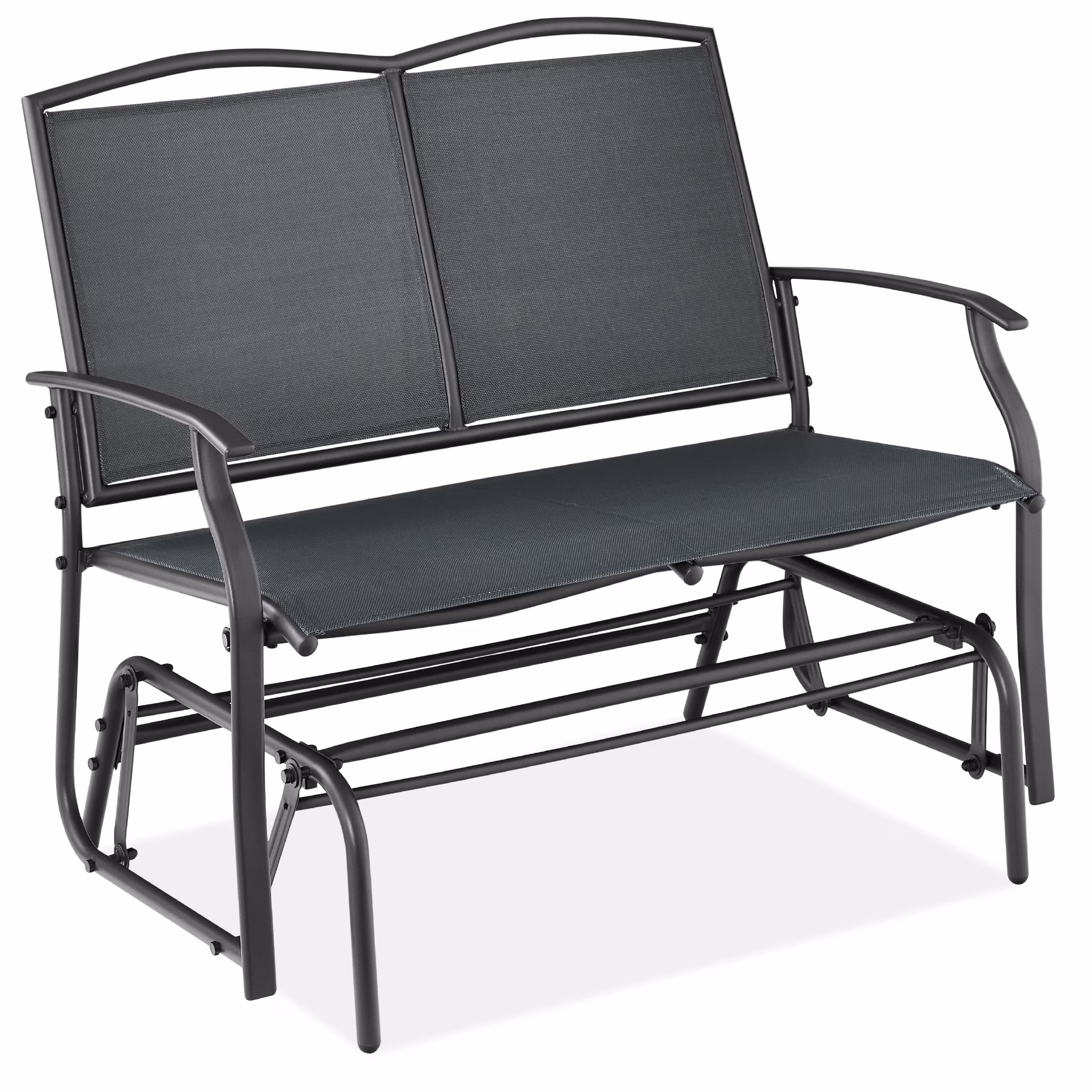 2-Person Outdoor Swing Glider, Steel Patio Loveseat, Bench Rocker w/ Armrests Gray(Gray) - Image 5