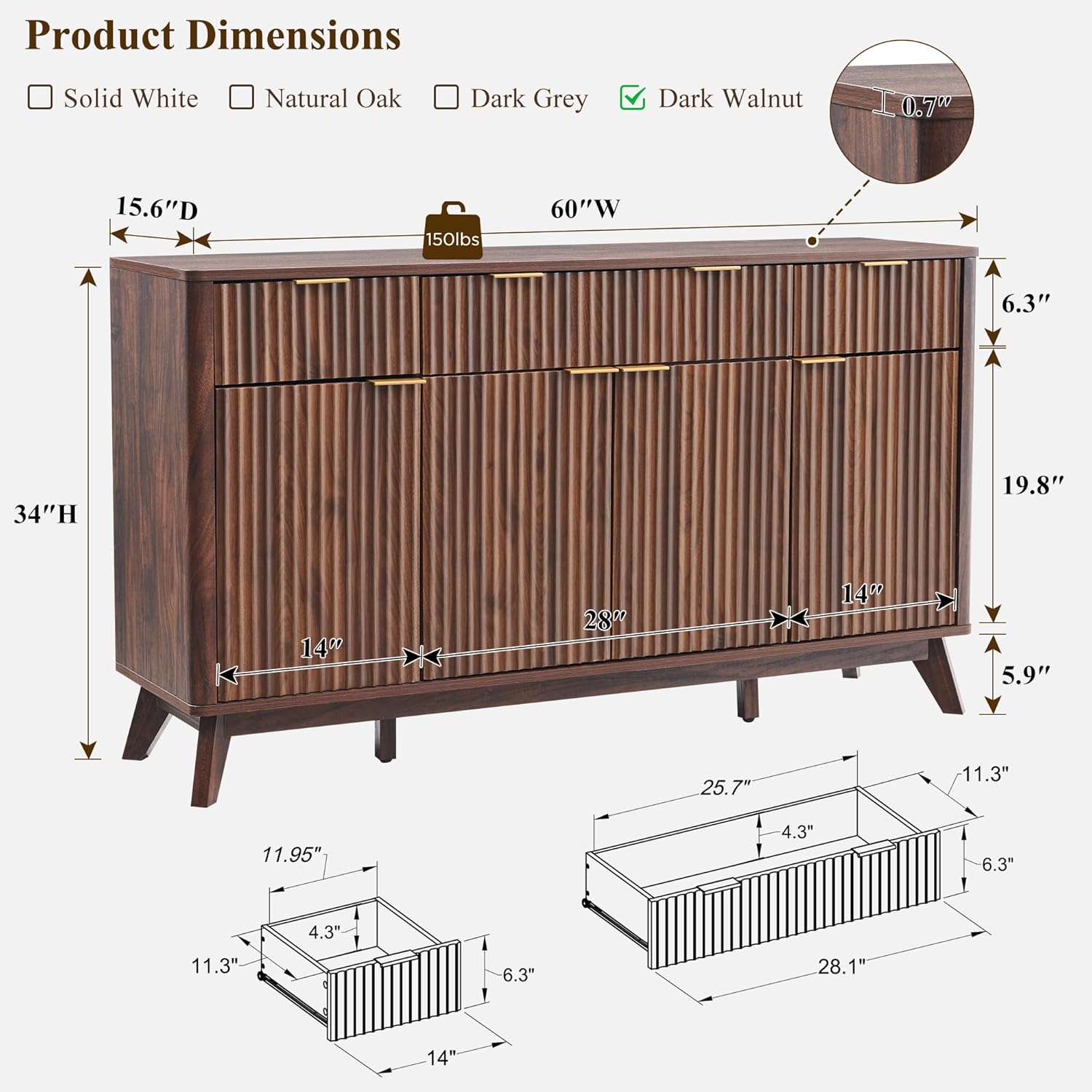 OKD Fluted Storage Cabinet with Drawers, 60