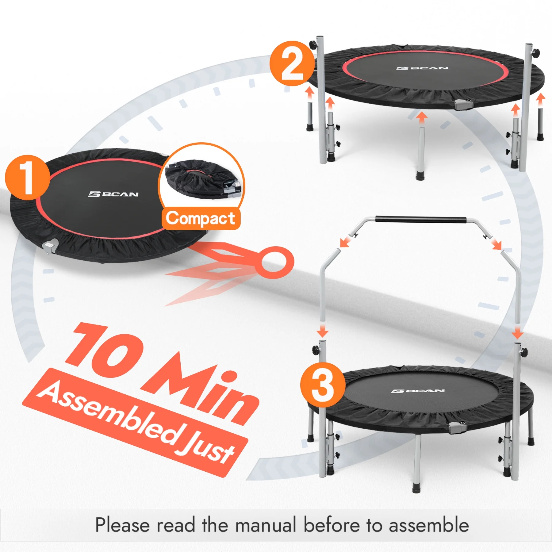 40" Foldable Trampoline, Fitness Rebounder with Adjustable Foam Handle, Exercise Trampoline for Adults/kids Indoor/Garden Workout Max Load 330lbs(40") Image 7