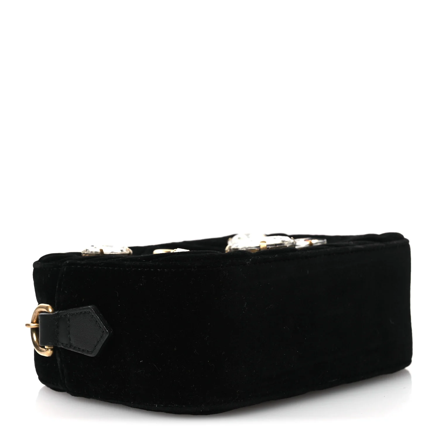 Velvet Matelasse Marquise Crystals Mini GG Marmont Chain Shoulder Bag Black