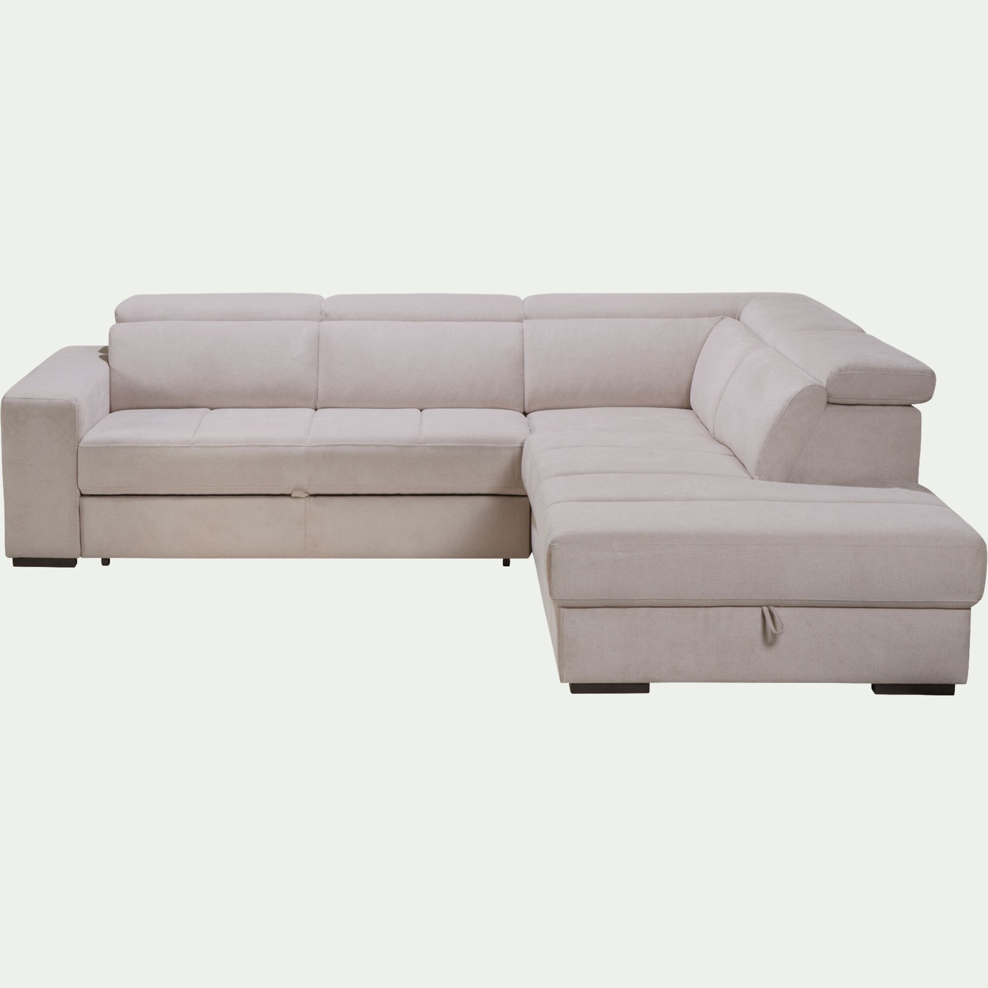 ORIGANO - Canapé d'angle droit convertible avec coffre en tissu doux - beige