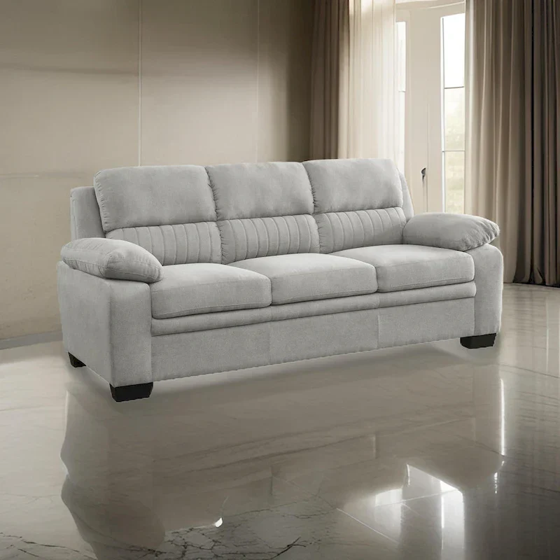 80-Inch Hugh Sofa - Gray Polyester Upholstery, Soft Foam Cushions, Sturdy Solid Wood Frame