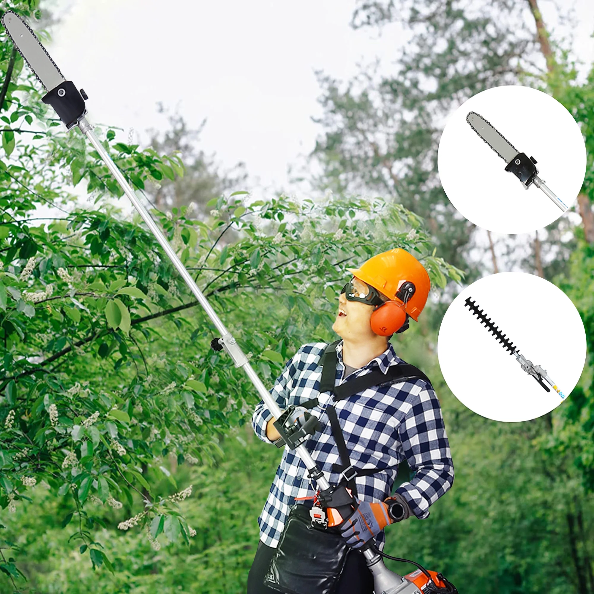 10-in-1 Grass Trimmer Weed Eater Combos, 52CC 2-Cycle Full Crank Shaft Gas Powered Weed Eater with Gas Pole Saw, Hedge Trimmer and Brush Cutter, Grass Trimming Tool for Garden, Lawn Care(55CC/10-in-1) - Image 5