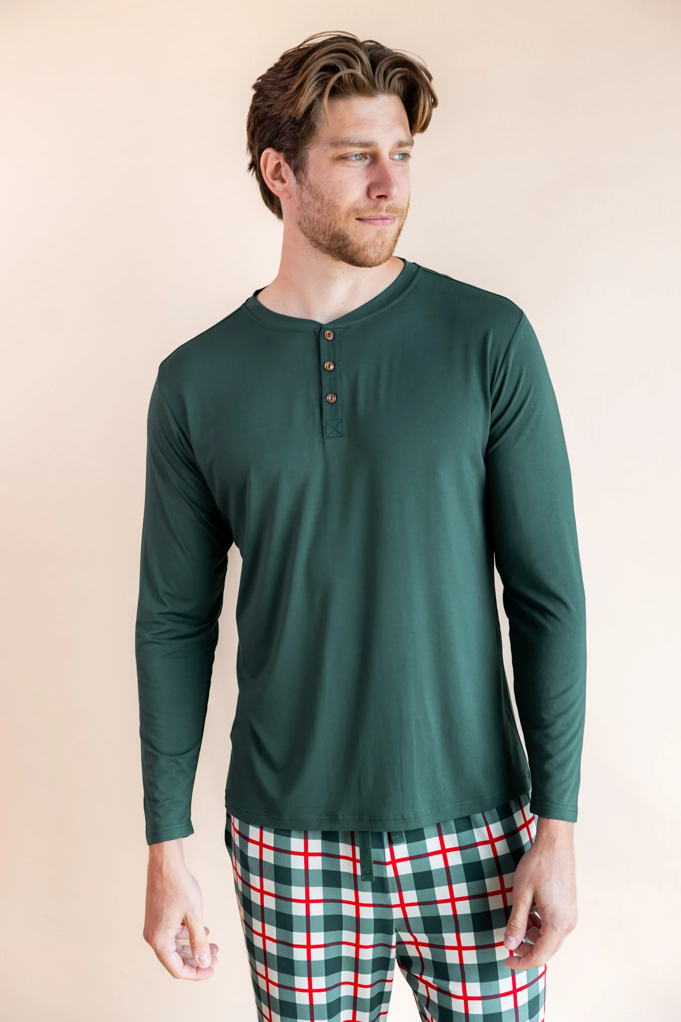 Men's Long Sleeve Henley Top in Cypress