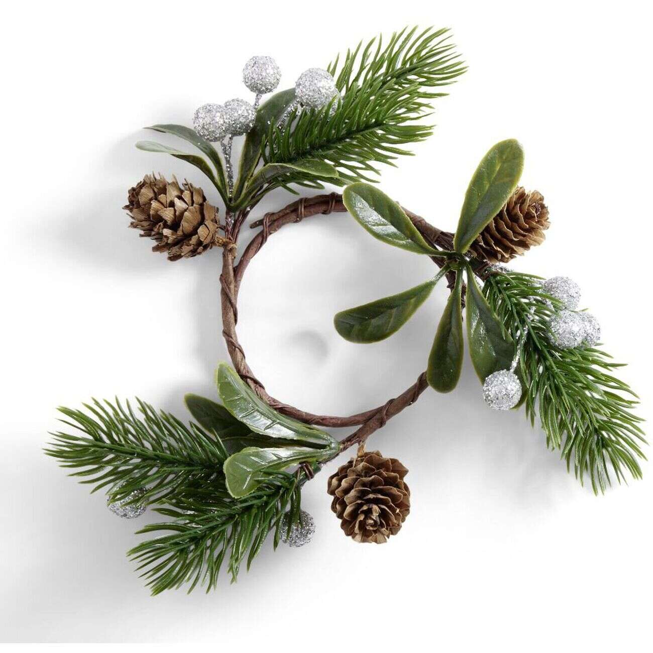 Rond serviette pomme de pin et baie dorée ou argentée Ø4cm