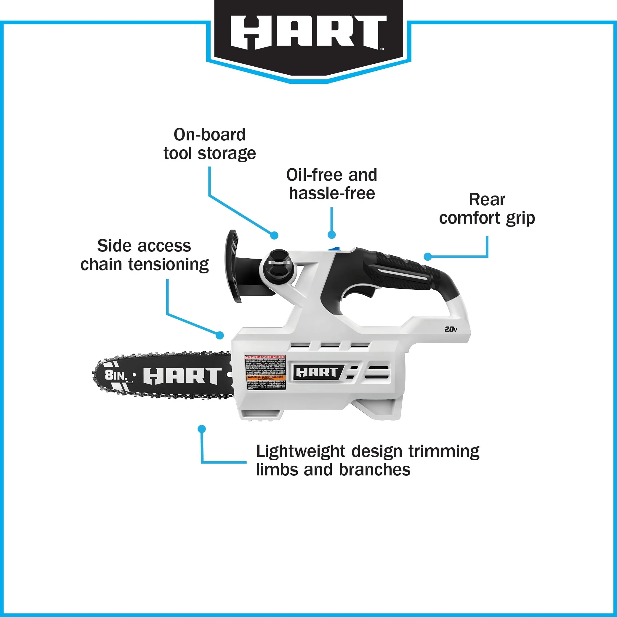 20-Volt 8-inch Battery-Powered Pruning Chainsaw Kit, (1) 2.0Ah Lithium-Ion Battery(Battery Included) - Image 8