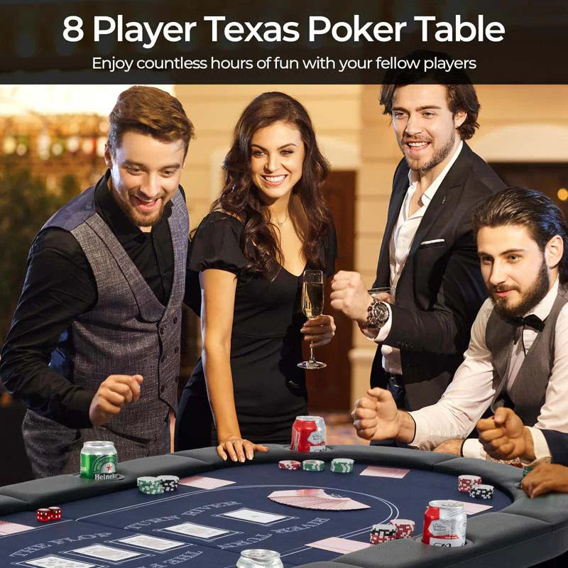 8-Player Foldable Poker Table, 72" Portable Texas Holdem Casino Leisure Table with Cup Holders, Oval Card Game Blackjack Table for Game Room