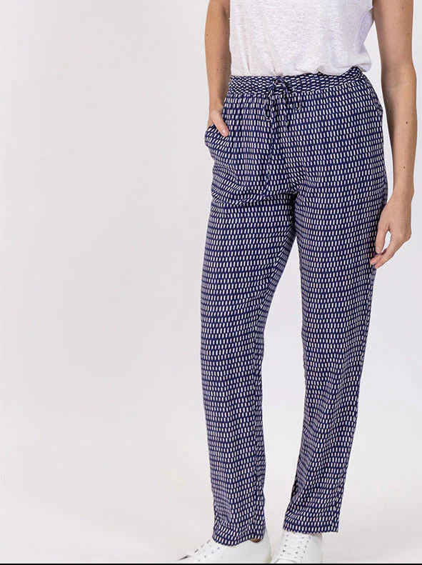 Pantalon femme en viscose imprimé graphique bleu