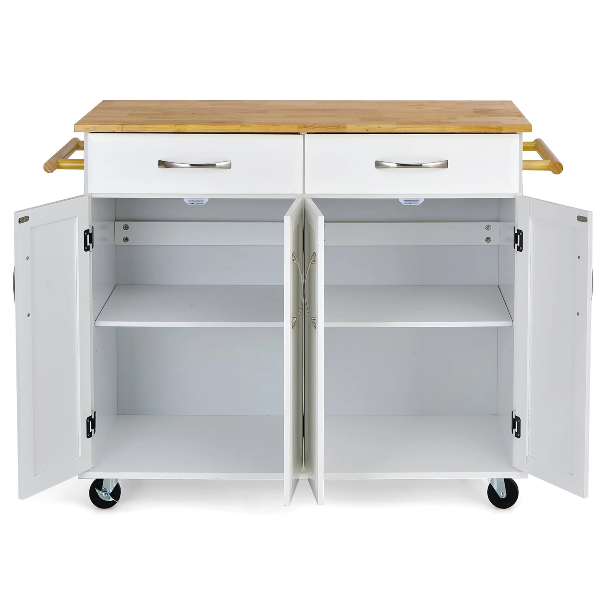 Costway 4-Door Rolling Kitchen Island Cart Buffet Cabinet w/ Towel Racks Drawers White