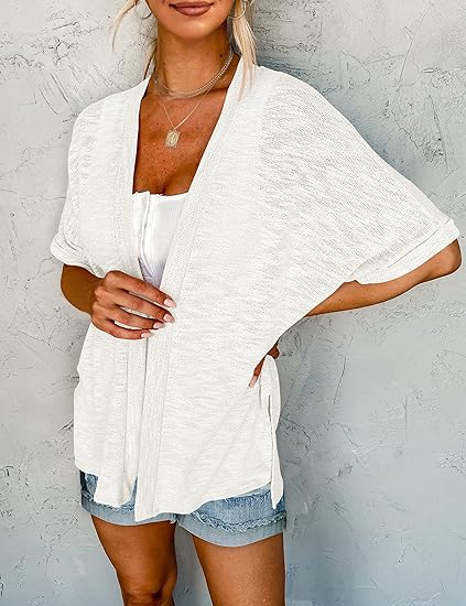 Cardigan élégant à manches courtes et ouverture avant
