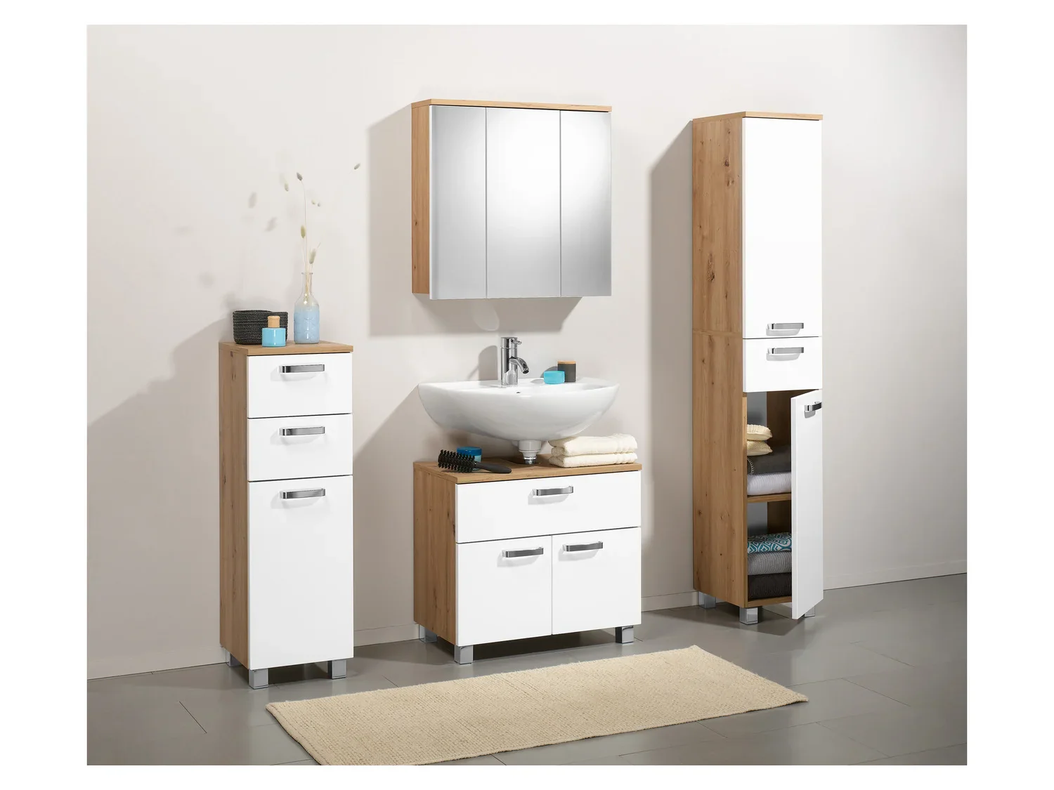 LIVARNO home Meuble de salle de bains Palermo, 32 x 98,8 x 33 cm, blanc/imitation chne