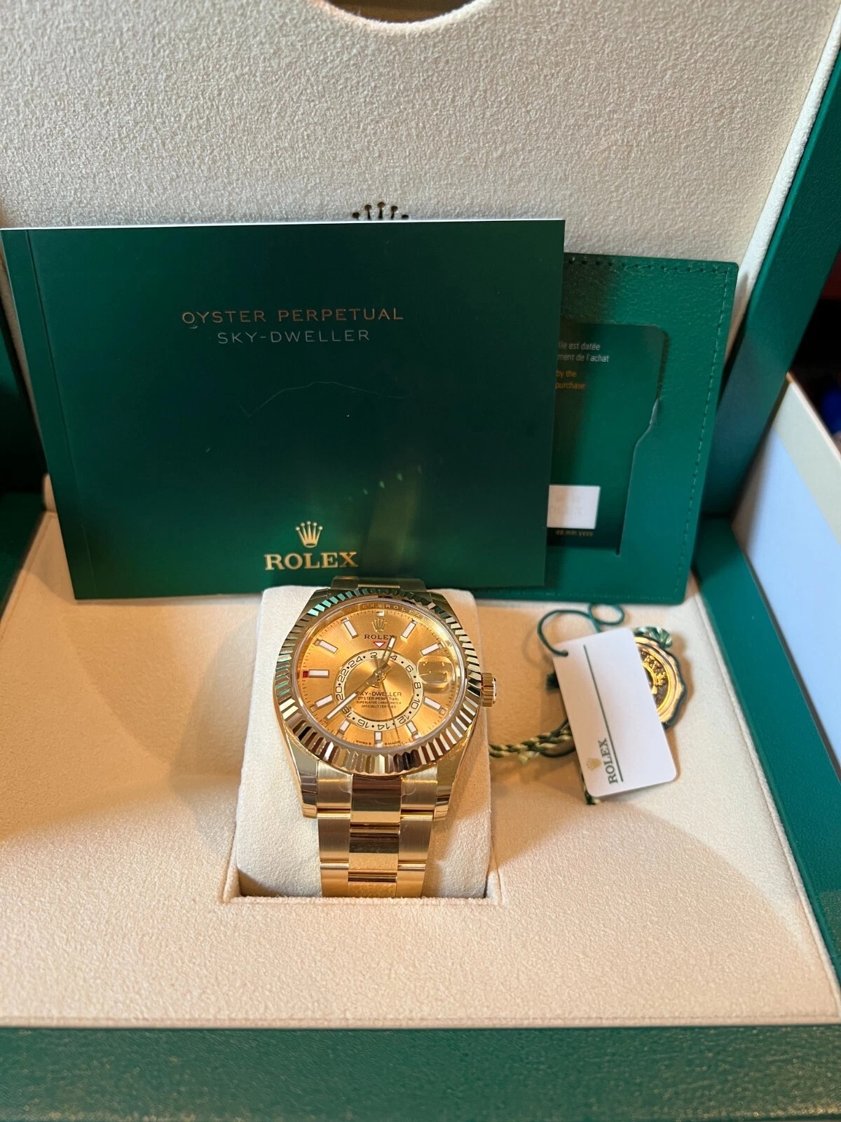 [Super Clone]RLX  Sky-Dweller 42mm Yellow Gold Champagne Dial Jubilee - 336938