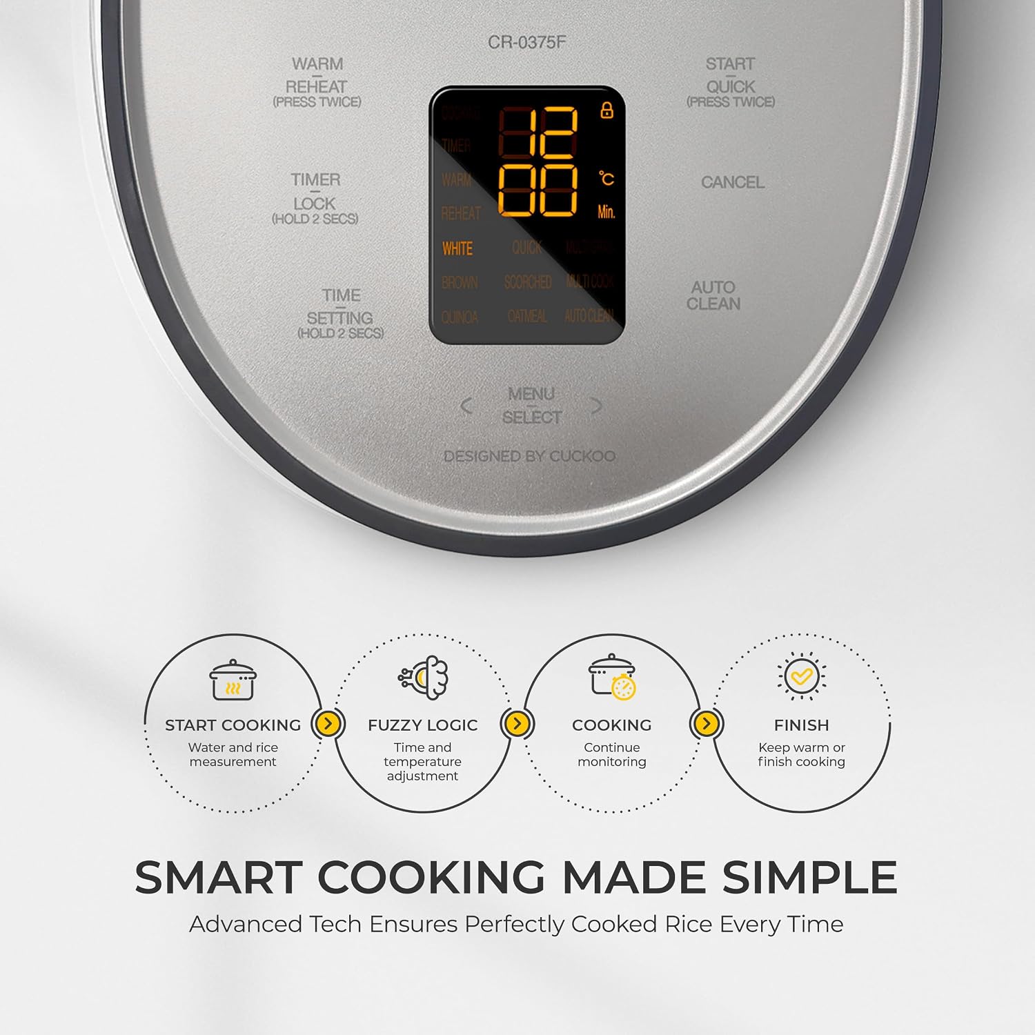 CUCKOO Micom Fuzzy Logic Rice Cooker, 6-Cup Cooked, Gray, CR-0375FG