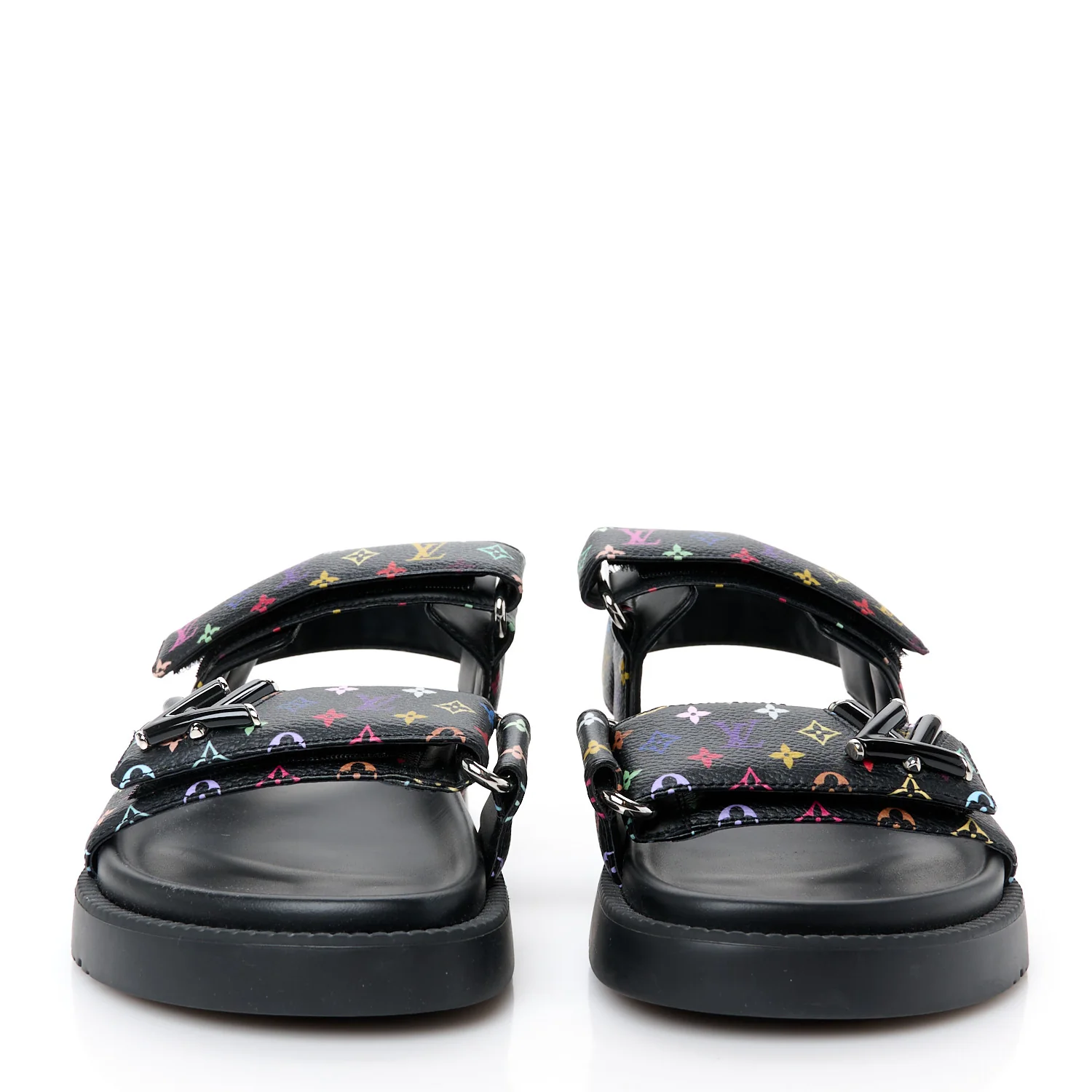 LV X TM Monogram Multicolor Sunset Flat Sandals 38 Black