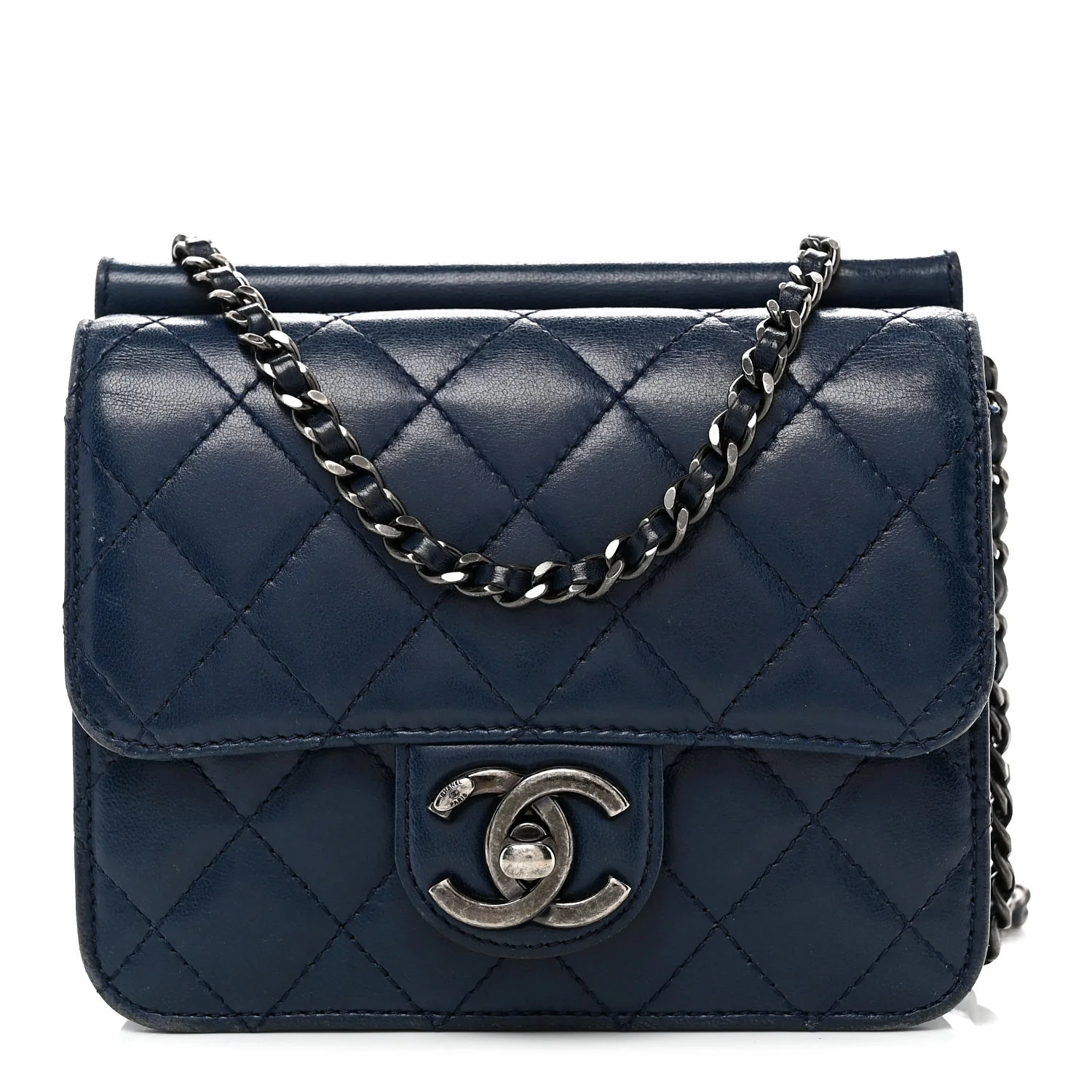Lambskin Quilted Mini Crossing Times Flap Blue
