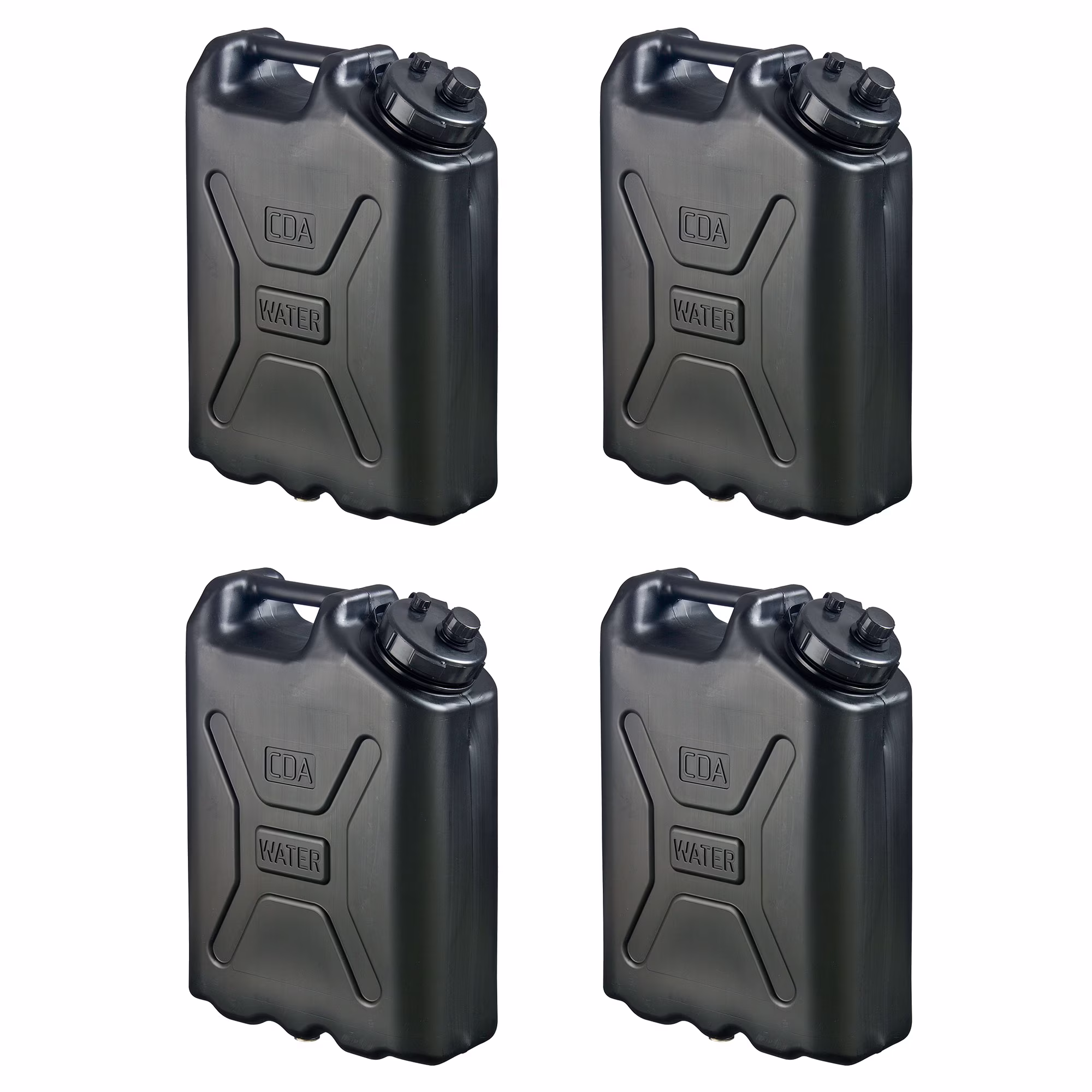 5 Gallon Heavy Duty Military Style Water Container, (4 Pack), Black