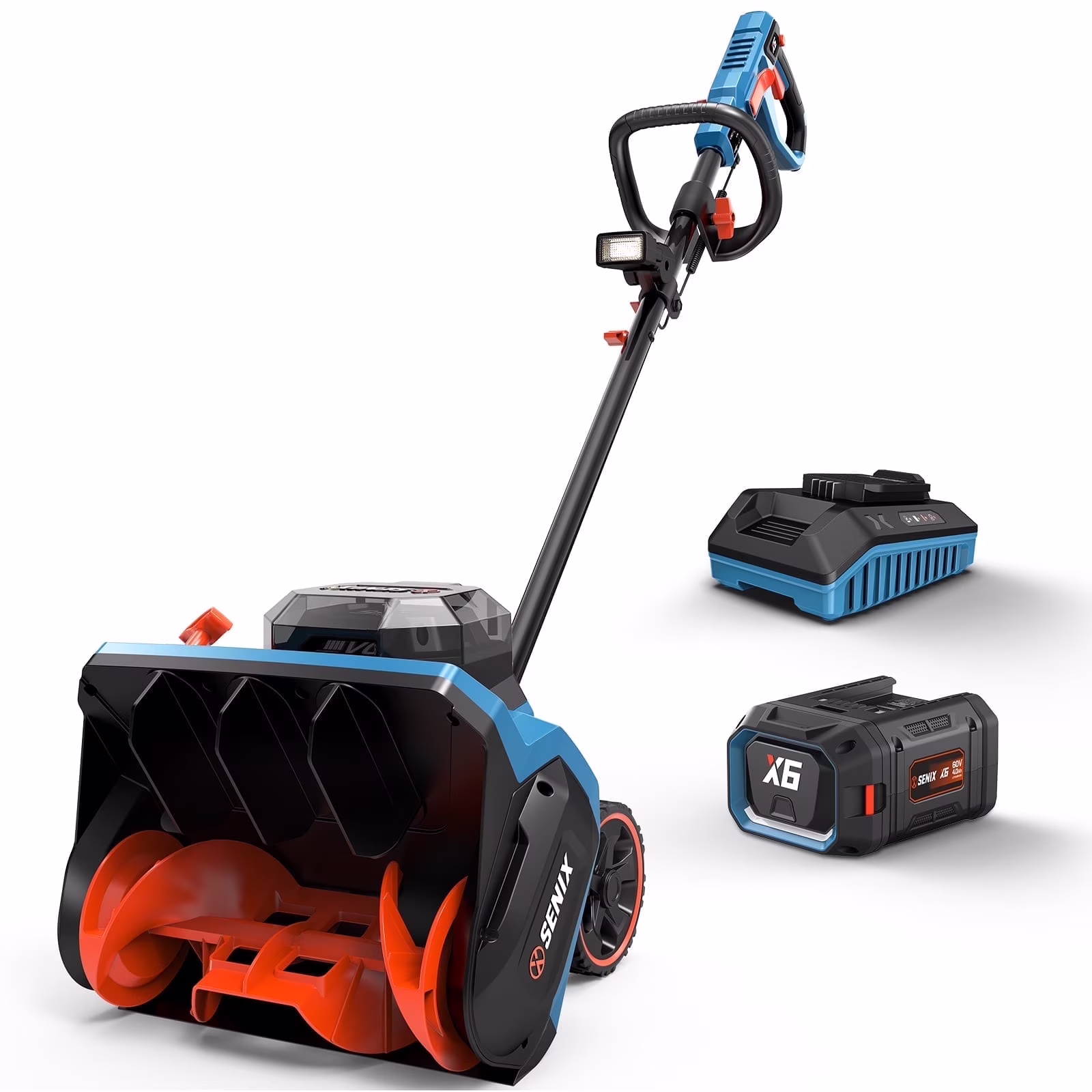 Brushless 60V 15-inch Cordless Snow Shovel with 6.0Ah Battery w/ Rear Wheels, 33ft Throw 600 lbs, 2-Speed Variable, Detachable LED Light, Telescopic Handle, Include 3A Charger, STX6-M(15")