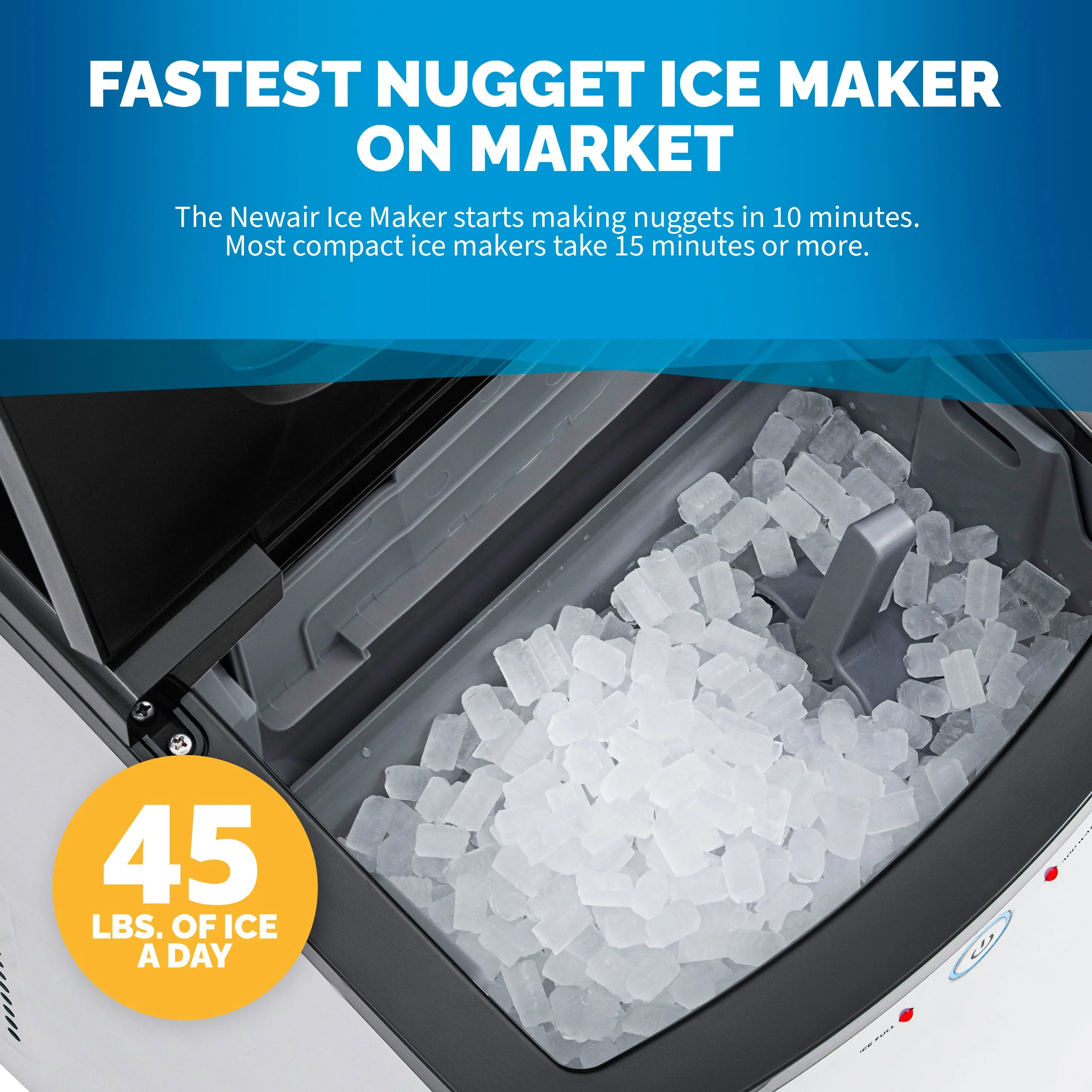 Newair 45 lb. Nugget Countertop Ice Maker, Self - Cleaning, Silver