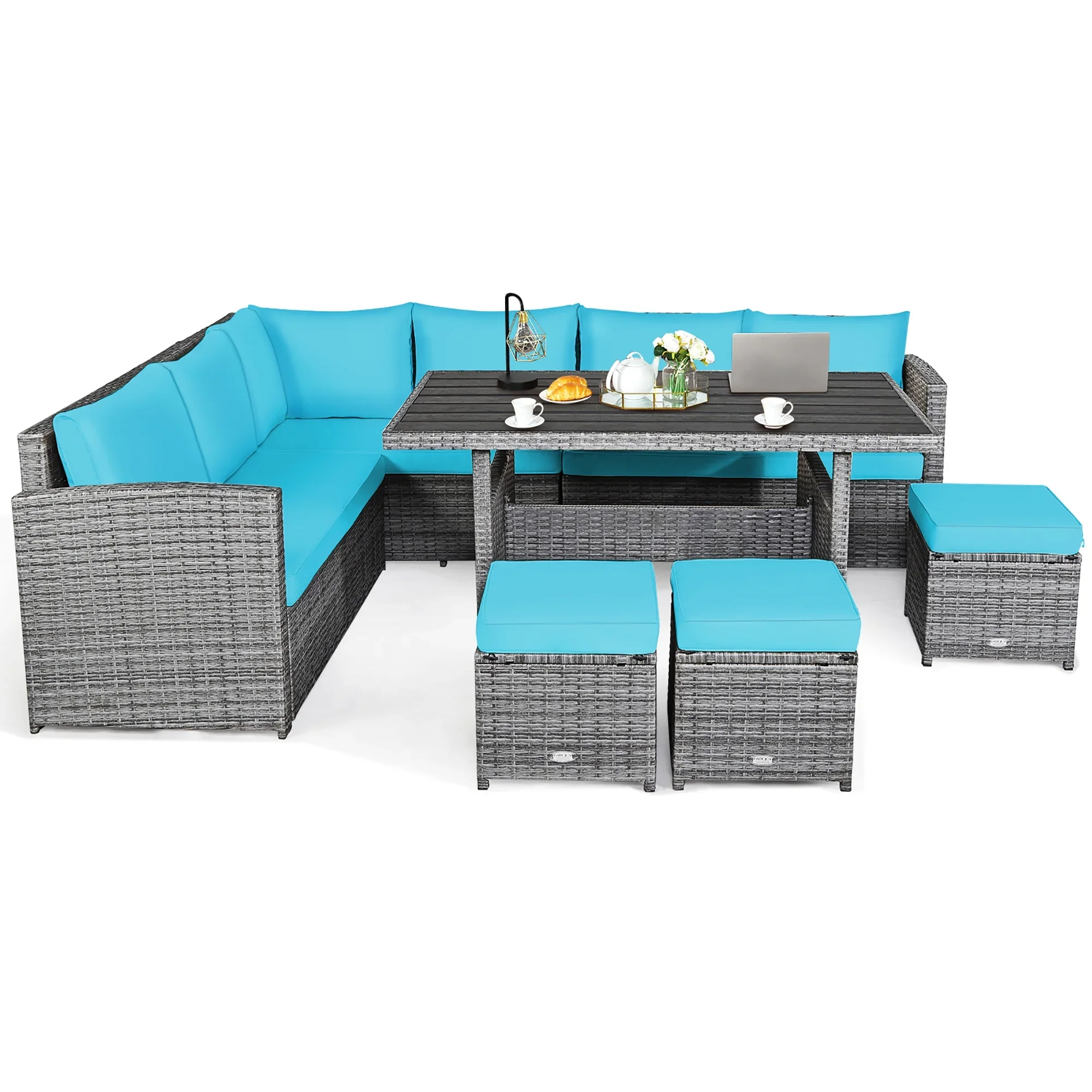 Costway 7 PCS Patio Rattan Dining Set Sectional Sofa Couch Ottoman Garden Red