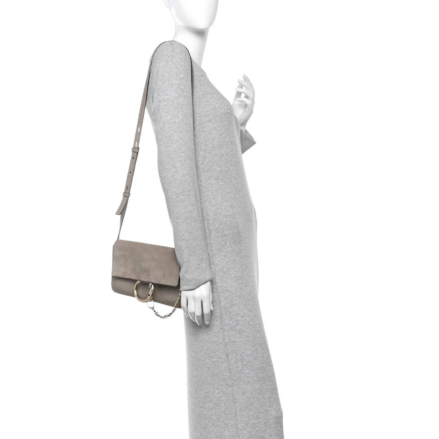 Suede Calfskin Small Faye Shoulder Bag Motty Grey