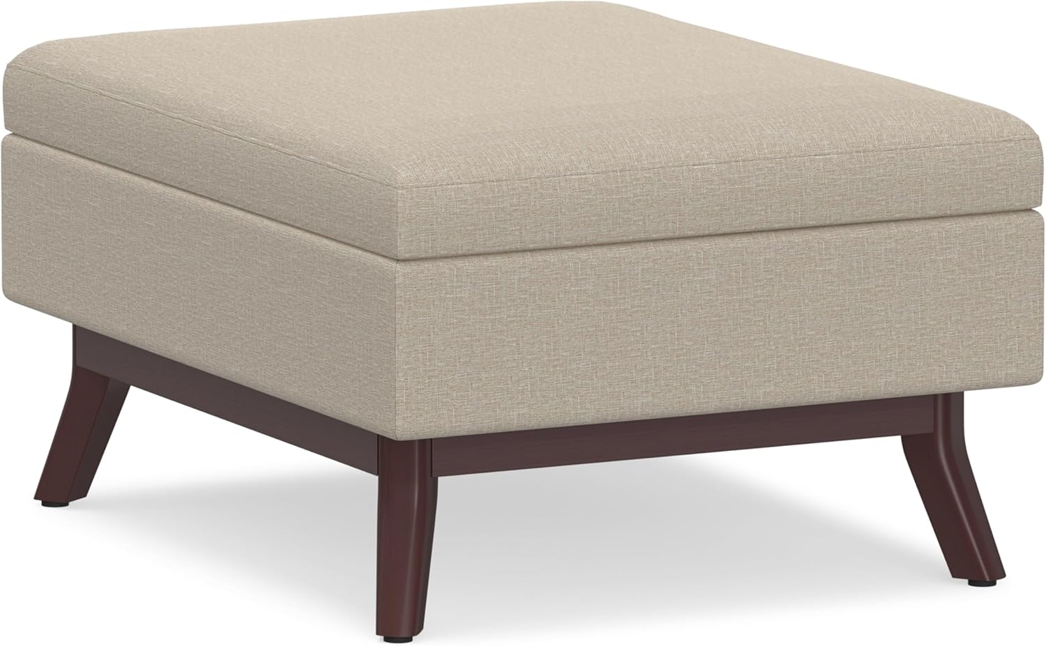 SIMPLIHOME Owen Coffee Table Storage Ottoman - 34 inch Wide Upholstered Linen Look Fabric Rectangular Lift-Top Ottoman in Natural, Mid-Century Modern Bench for Living Room with Tapered Legs