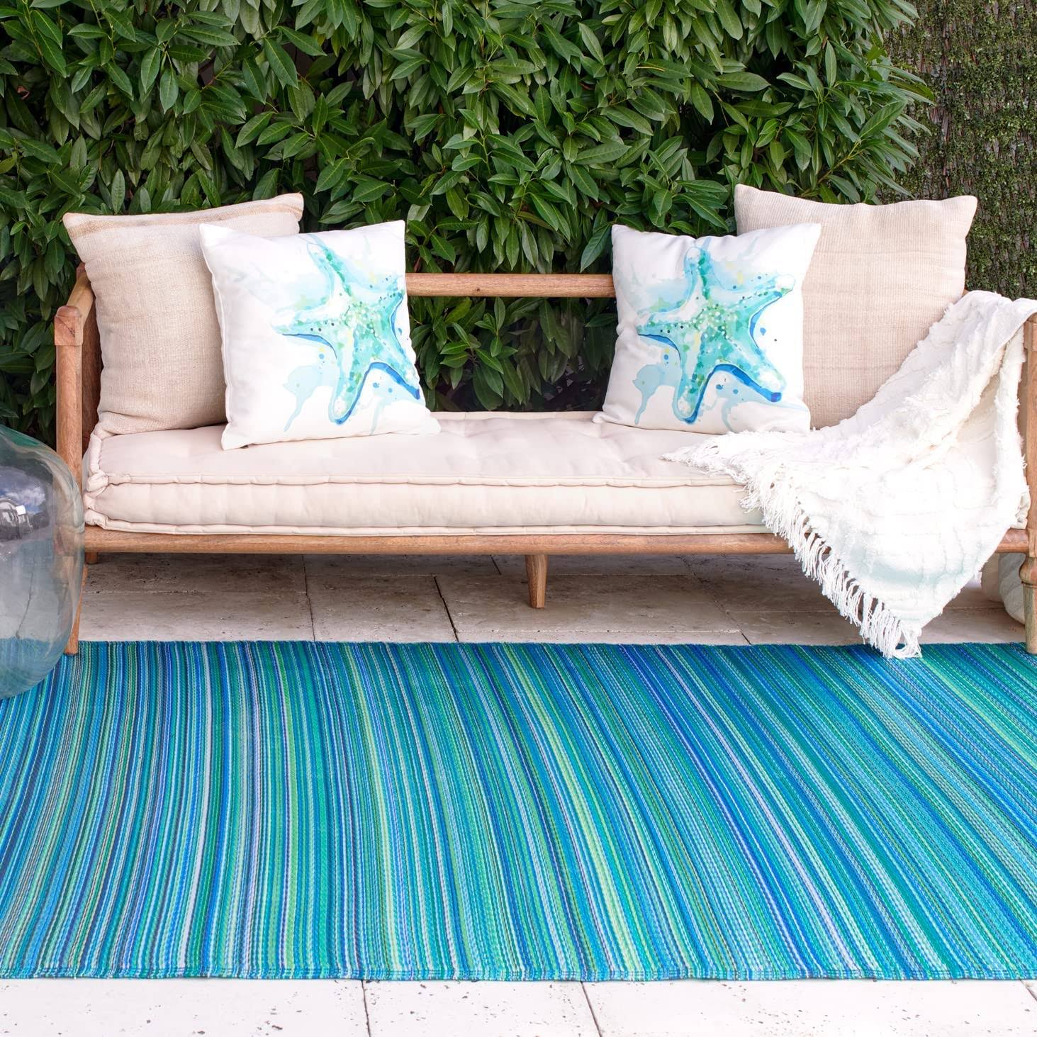 Fab Habitat Cancun Indoor/Outdoor Rug, Turquoise & Moss Green, 4' x 6'