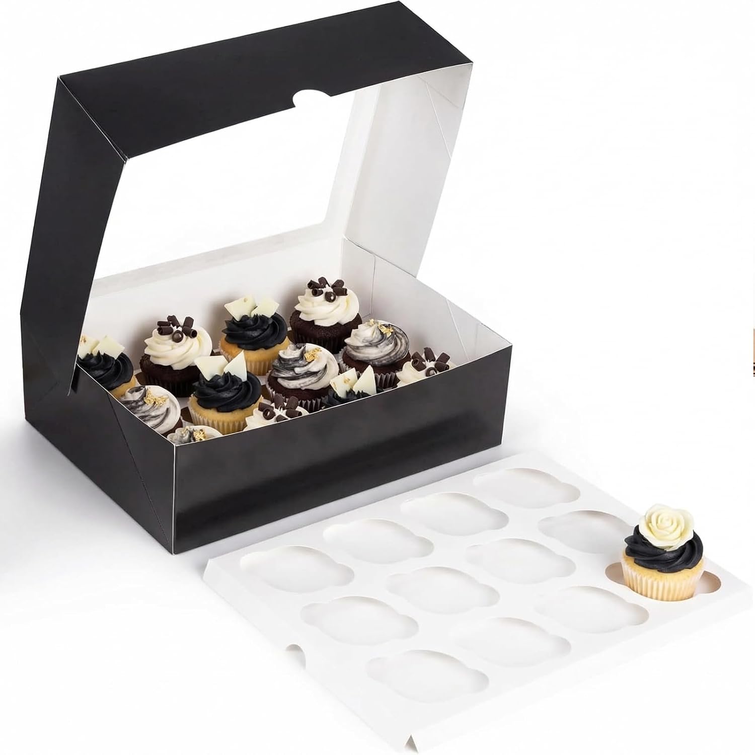 VGOODALL 12 Count Cupcake Boxes, 12 PCS Cupcake Holder with Window
