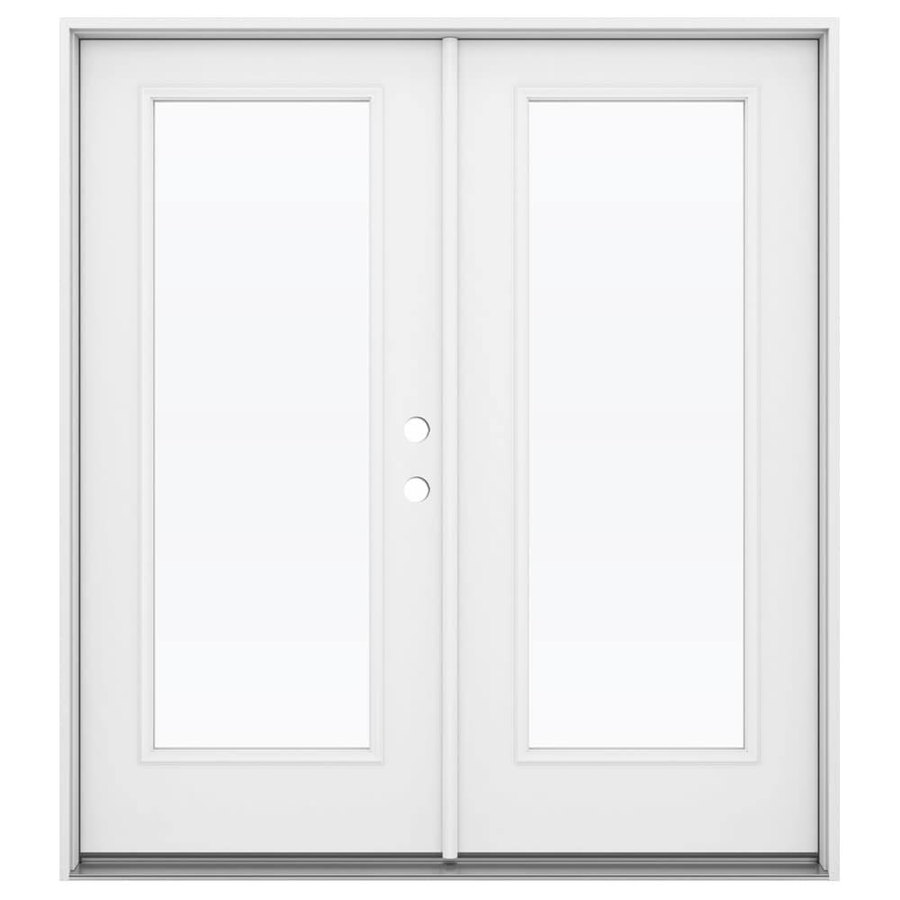 JELD-WEN 72-in x 80-in Low-E Primed Steel French Left-Hand Inswing Double Patio Door in Off-White | JW2059-01930-Instock