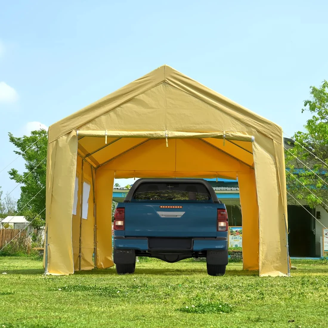 10x20 ft Heavy Duty Carport with Roll-up Ventilated Windows Removable Sidewalls Car Canopy Garage Boat Shelter Party Tent, Adjustable Height from 9.5ft to 11ft, Beige Yellow(10' x 20'/Beige) - Image 7