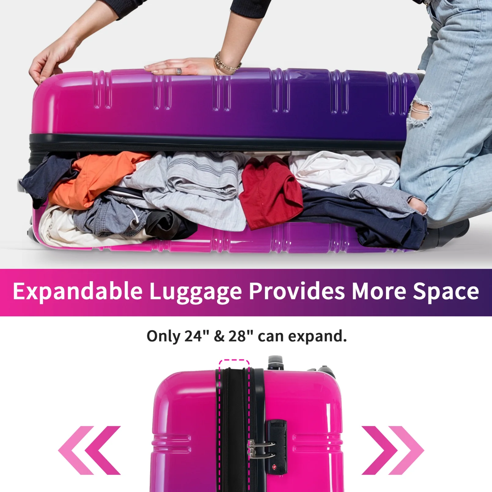 3 Piece Luggage Sets, Hard Shell Suitcase 20/24/28 Inches with TSA Lock and Spinner Wheels, Expandable Lightweight Travel Luggage for Men Women, Multicolor purple(Multicolor purple) - Image 6