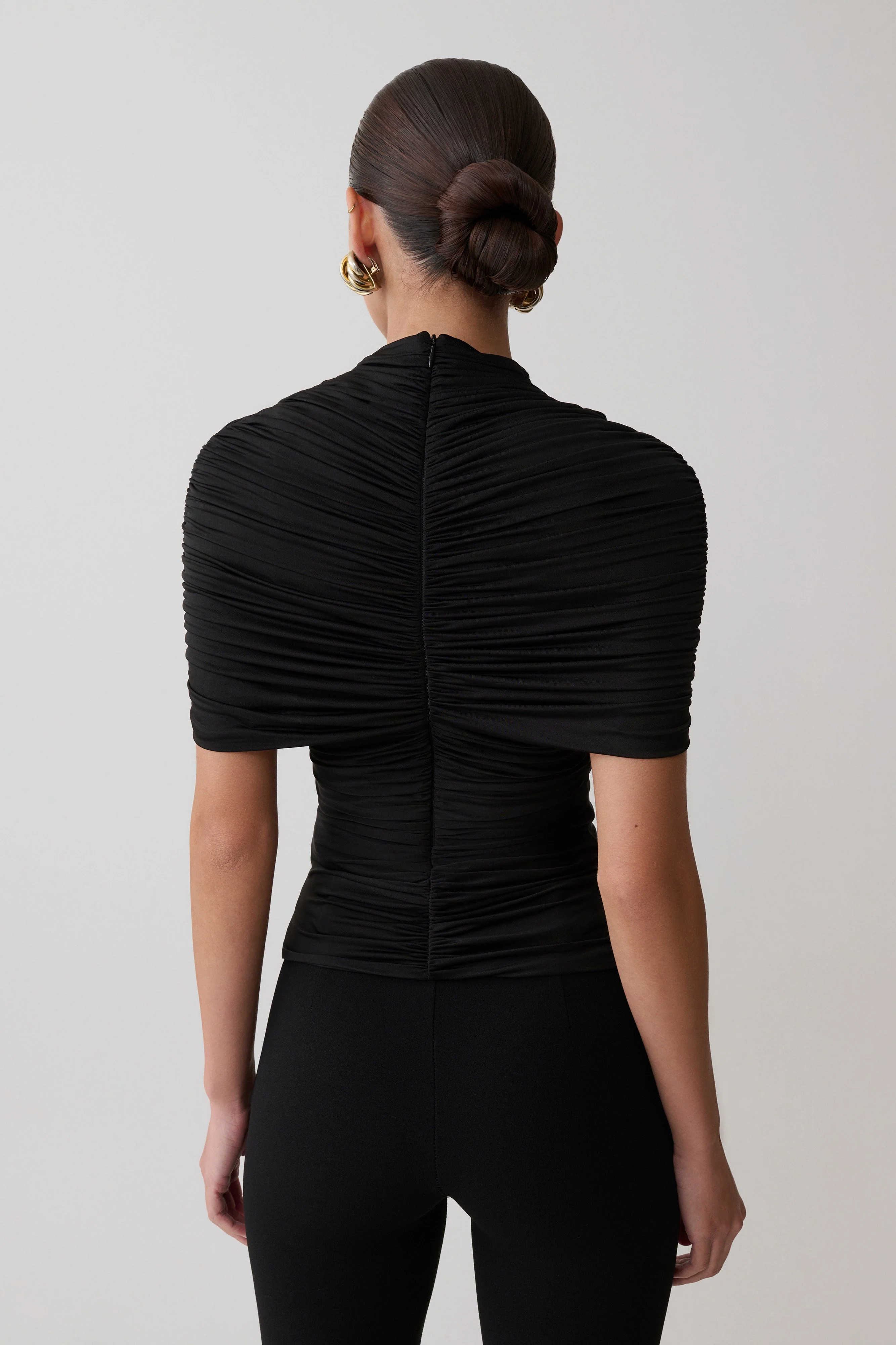 Linh Slinky High Neck Gathered Top - Black