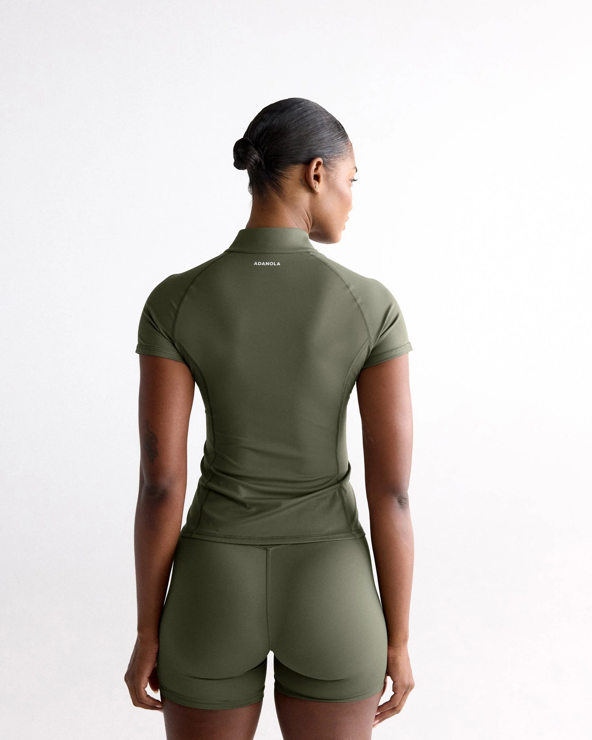 Ultimate Short Sleeve Zip Up Top - Olive Green