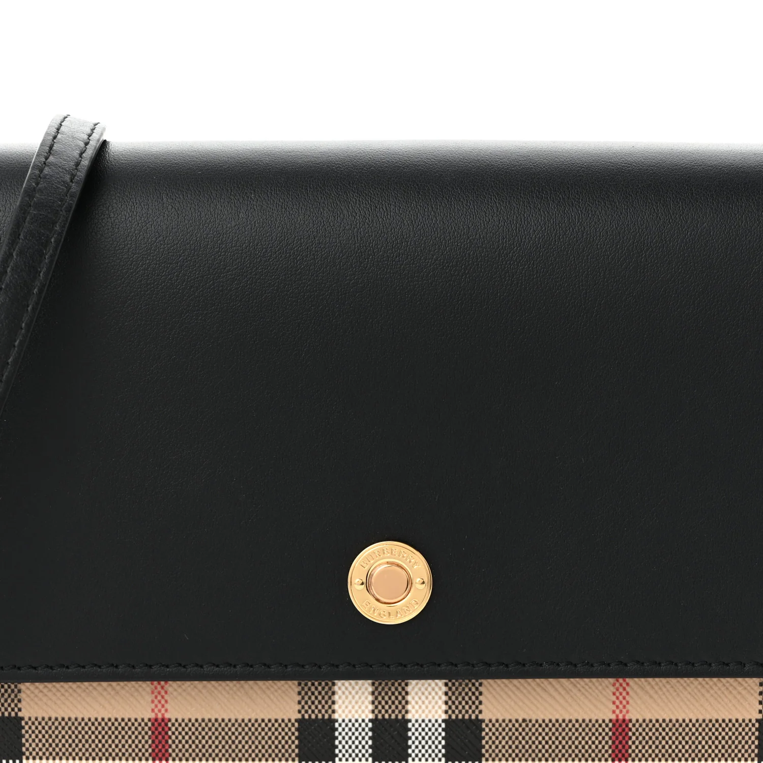 Calfskin Vintage Check Hannah Wallet with Detachable Strap Black