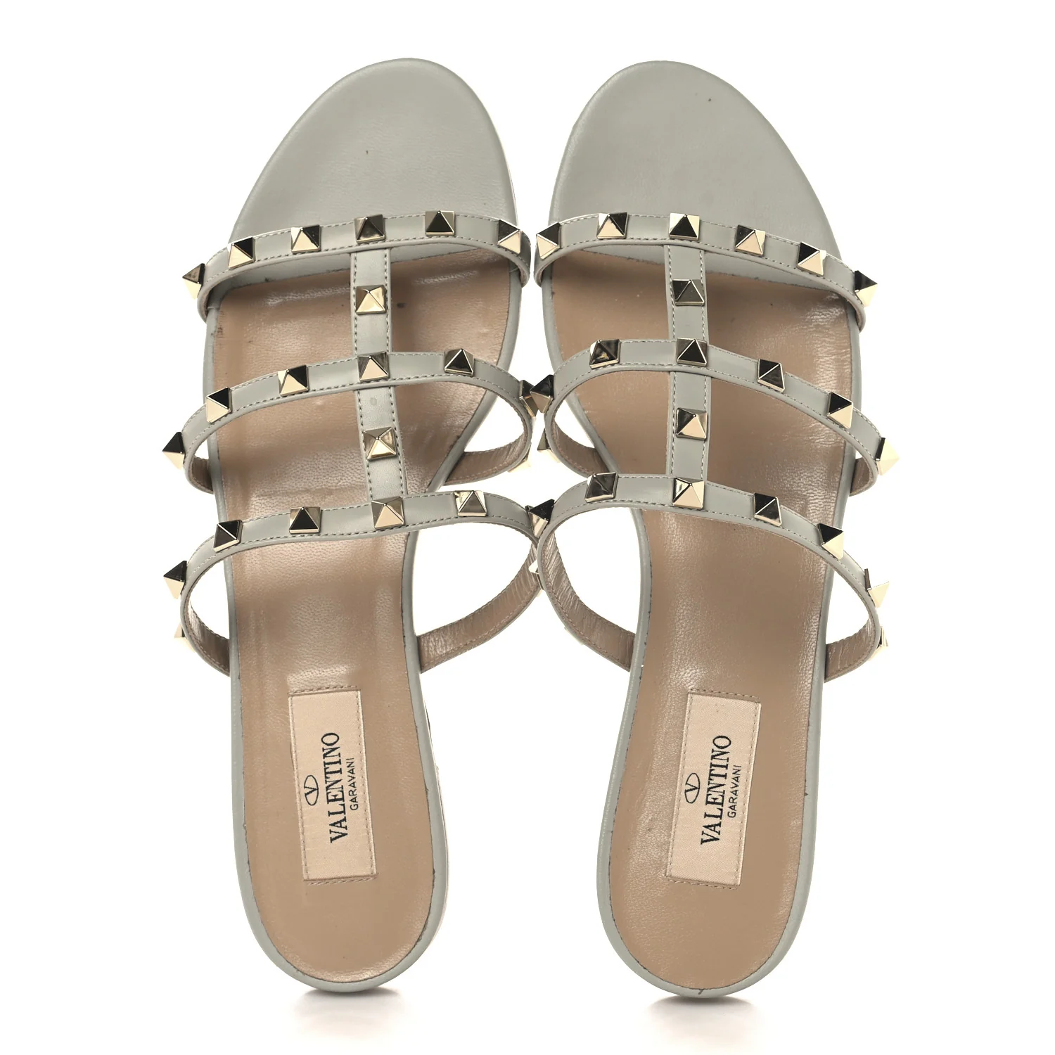 Nappa Rockstud Caged Flat Slide Sandals 38 Grey