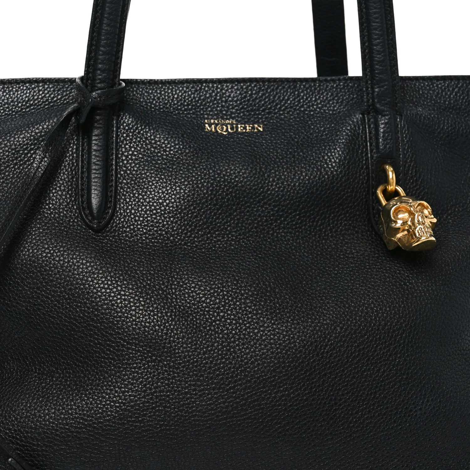 Pebbled Calfskin Large Skull Padlock Zip Around Tote Black