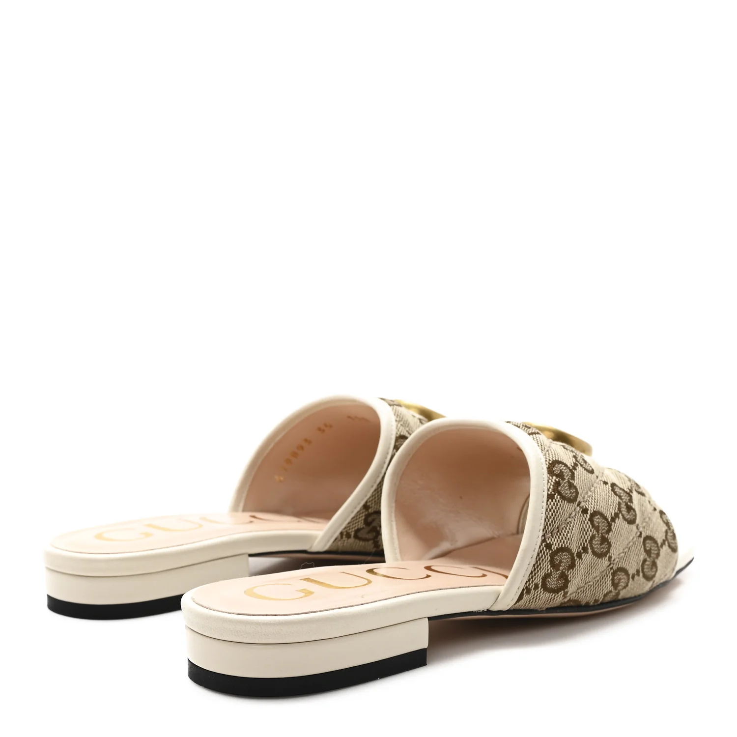 Monogram Matelasse Diagonal GG Marmont Flat Slide Sandals  35 Beige Ebony Mystic White