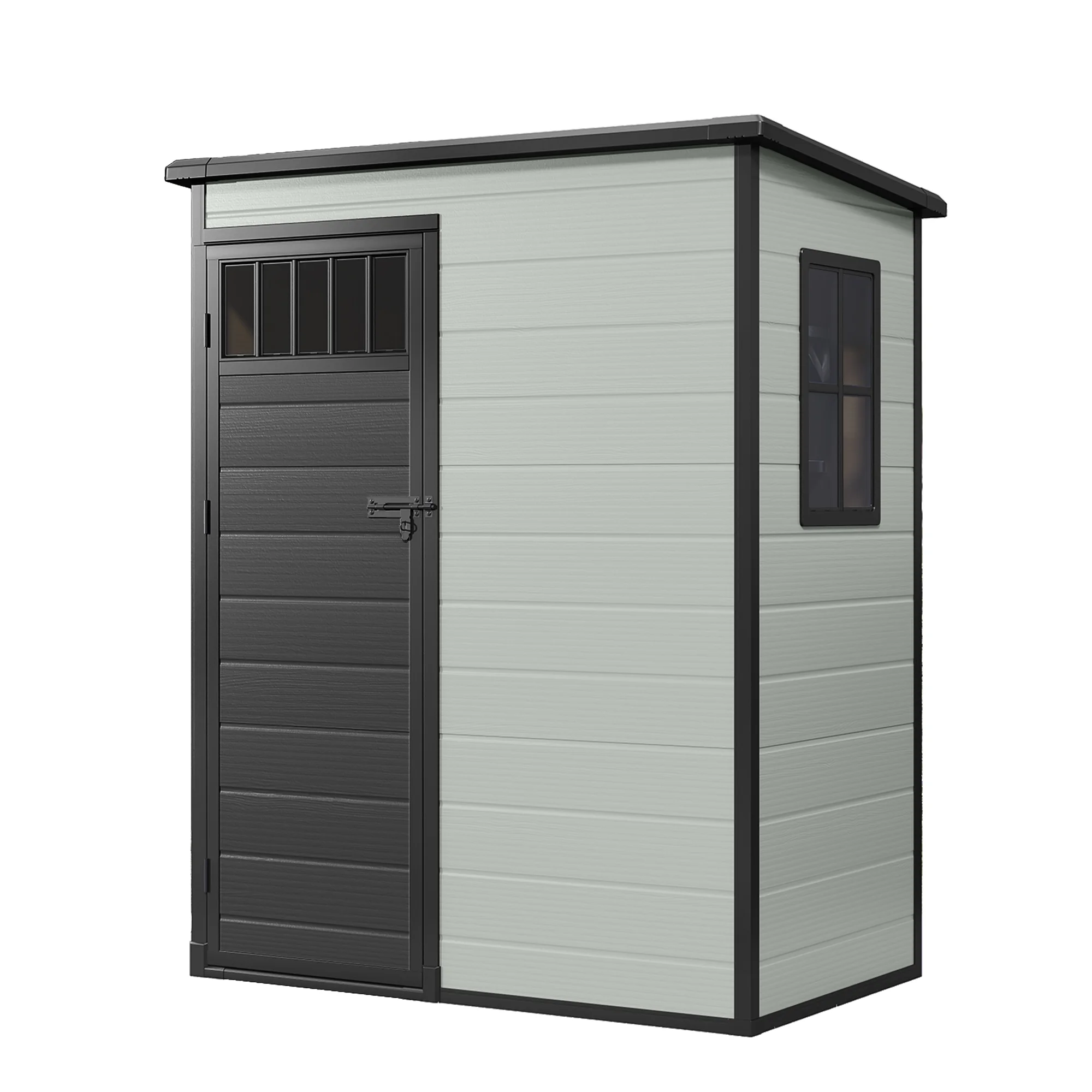 4.6��2.6��6.3 ft Resin Storage Shed with Window, Floor, Plastic Roof, Storage Cabinets for Brooms Vacuum Cleaners fits 65 to 68 inches, Winter Gear Box, Black(Black) - Image 9