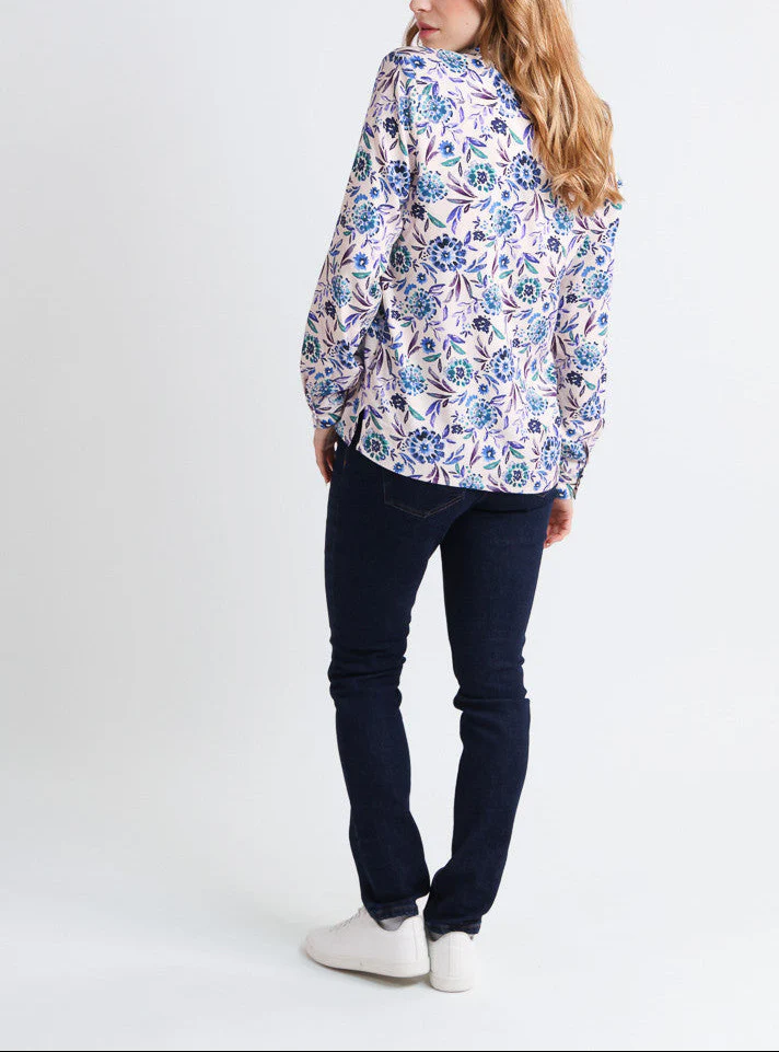 Chemise chaude femme viscose floral bleu